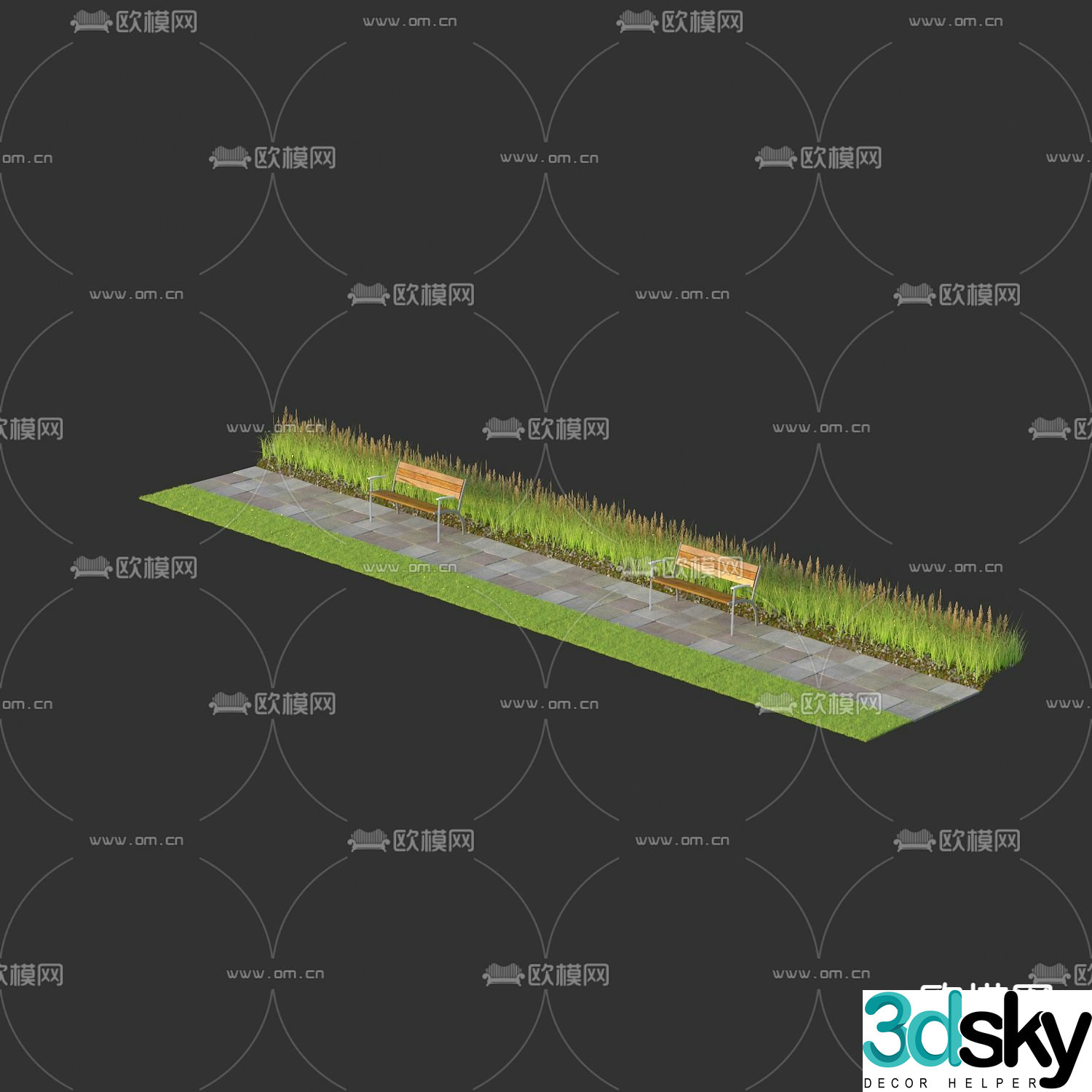 Park Plaza Sketch Flower Lawn Floor Tiles 3D Model