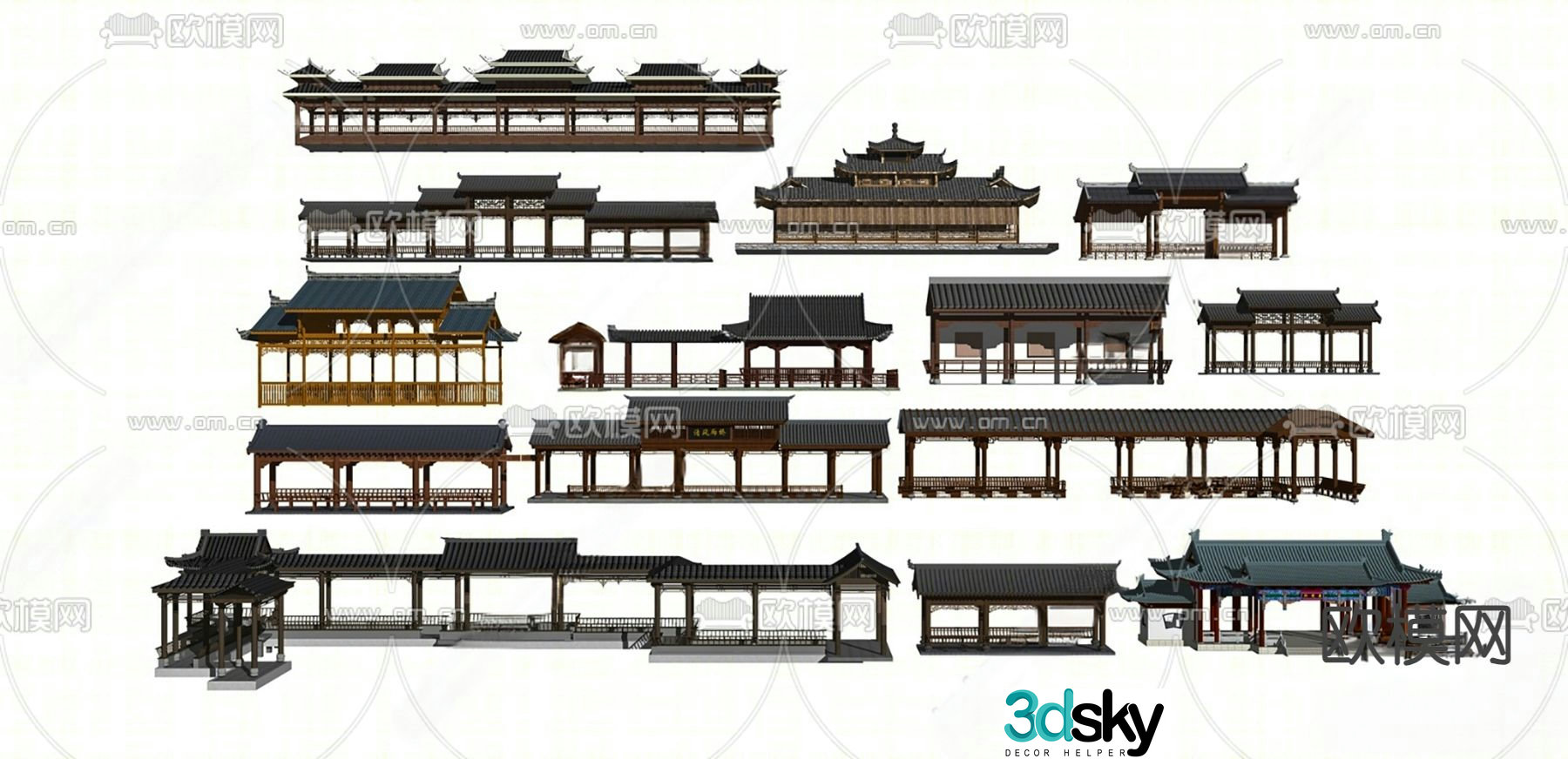 Chinese style gallery antique gallery 3D model