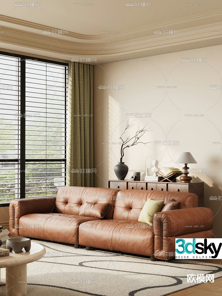 Double sofa leather sofa 3d model