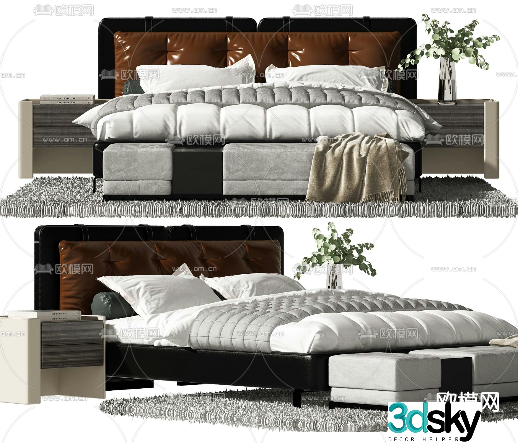 Leather double bed 3d model