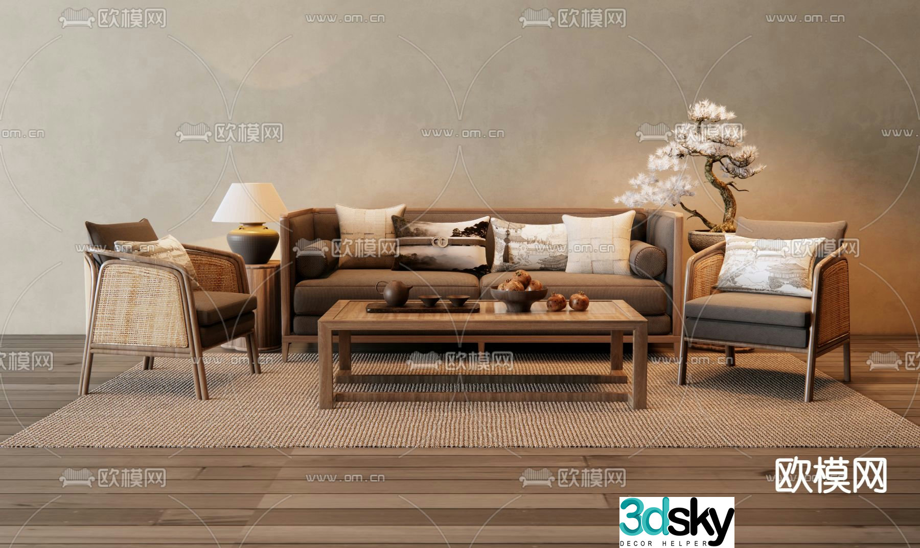 New Chinese style sofa modular sofa Song style sofa 3d model