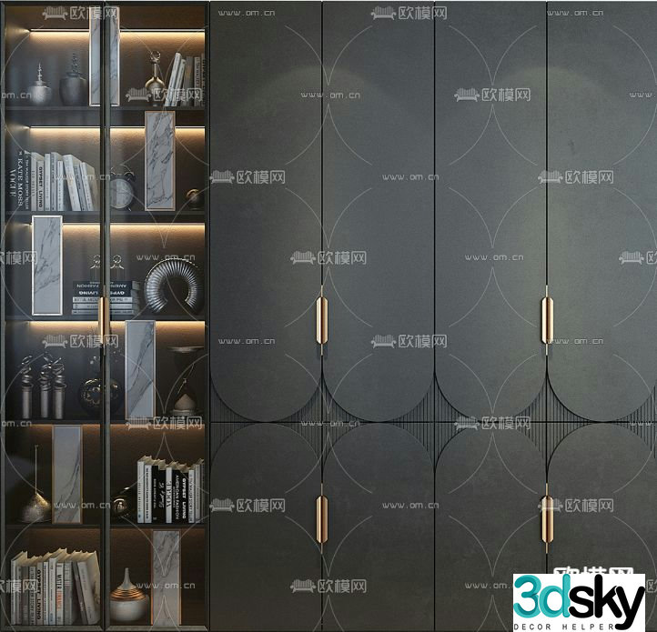 Black bookcase integrated cabinet 3d model