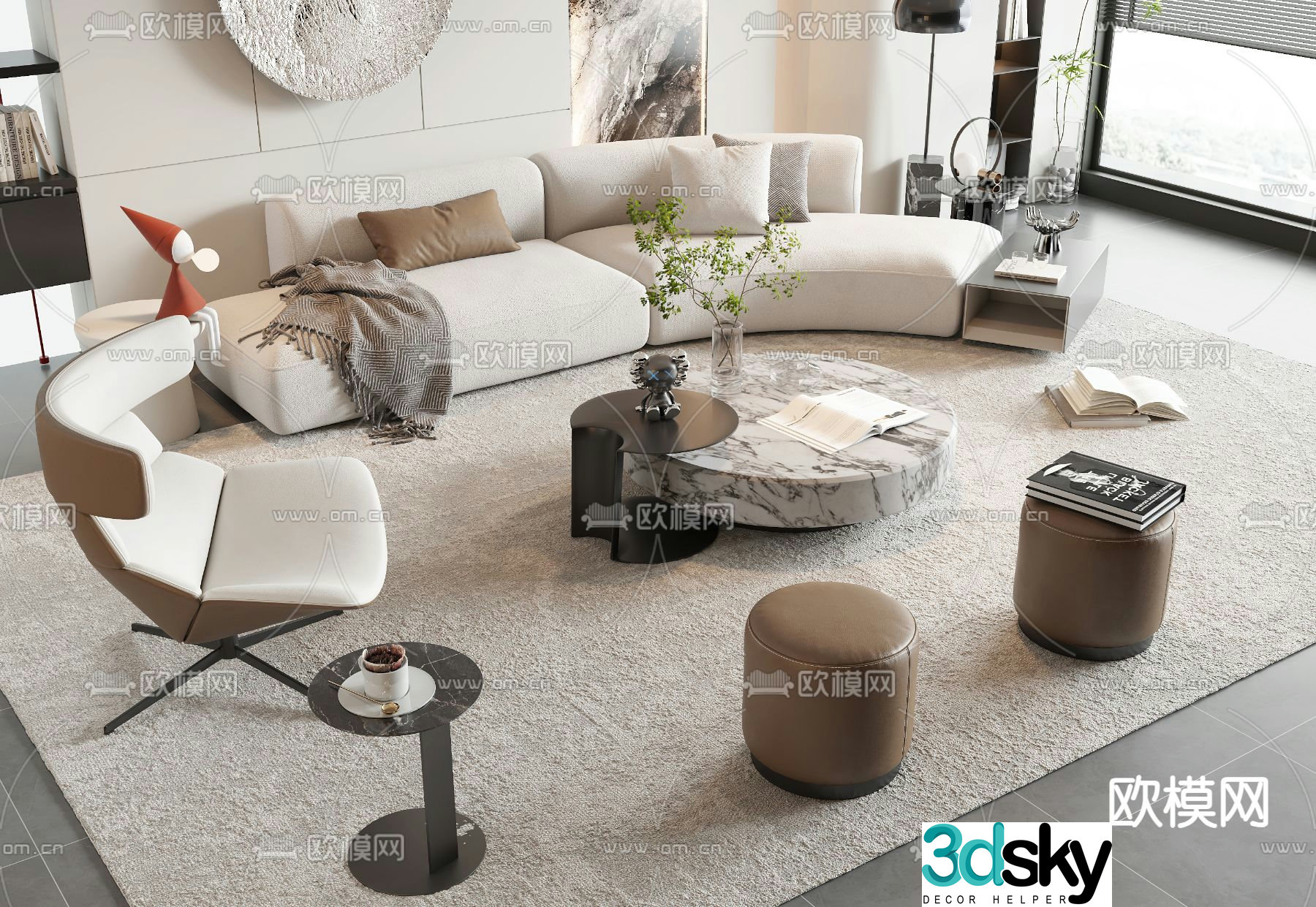 Modern modular sofa curved sofa 3d model