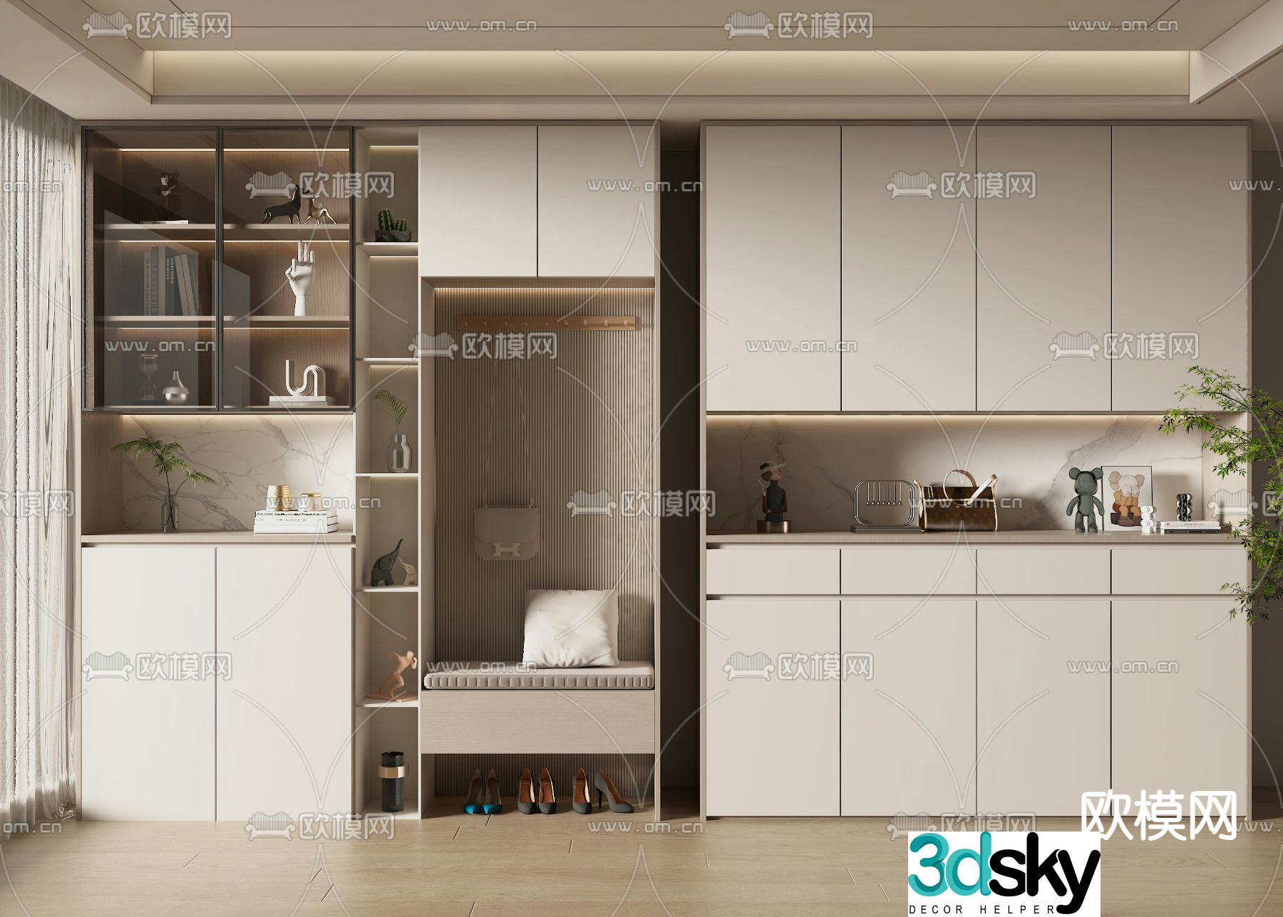 Cream style shoe cabinet 3d model