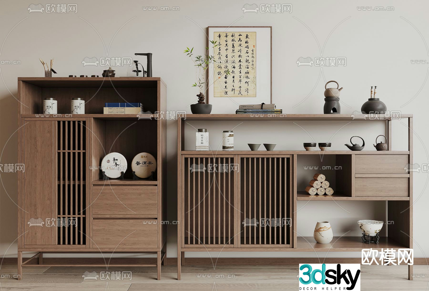 New Chinese style tea cabinet locker 3d model