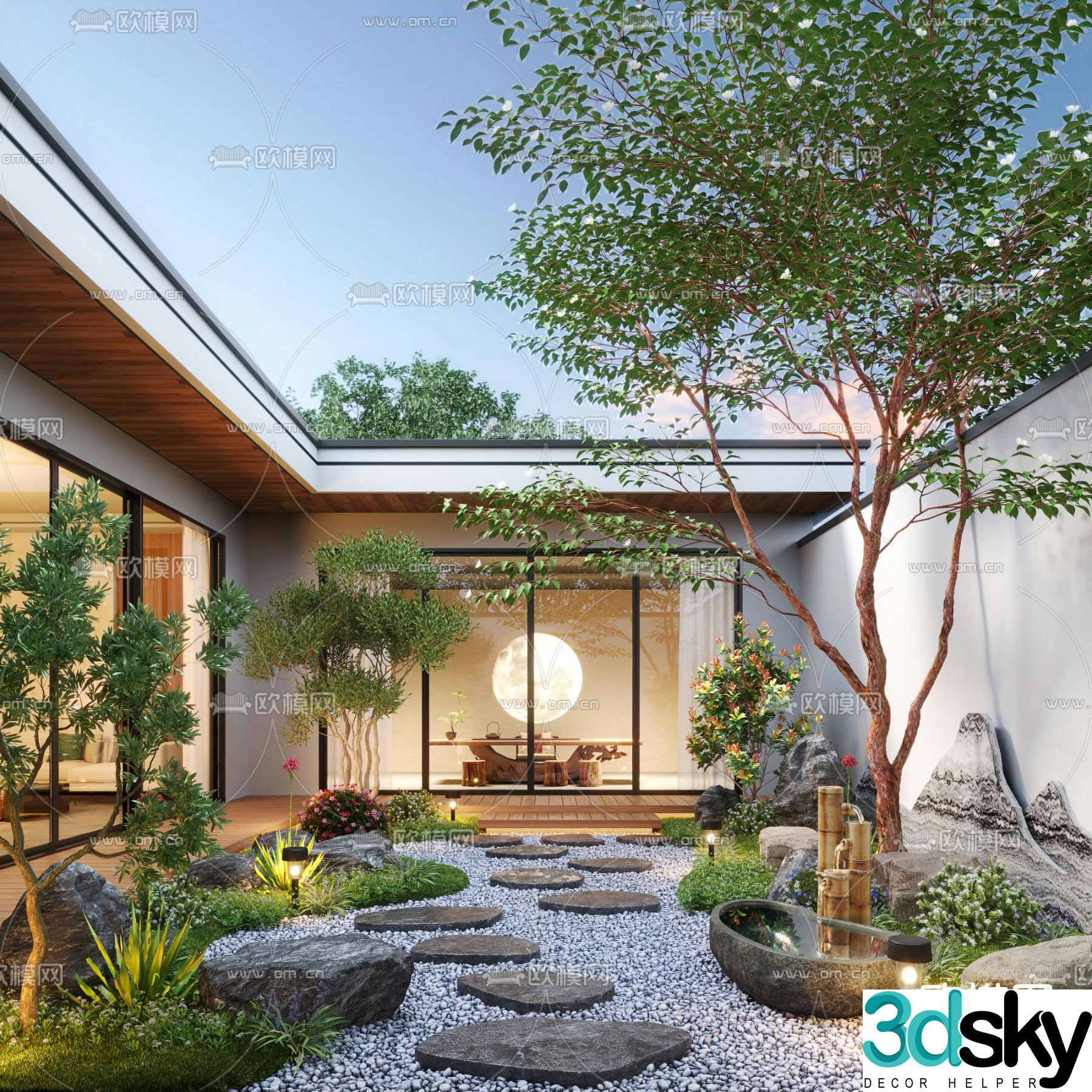 New Chinese style courtyard landscape 3D model