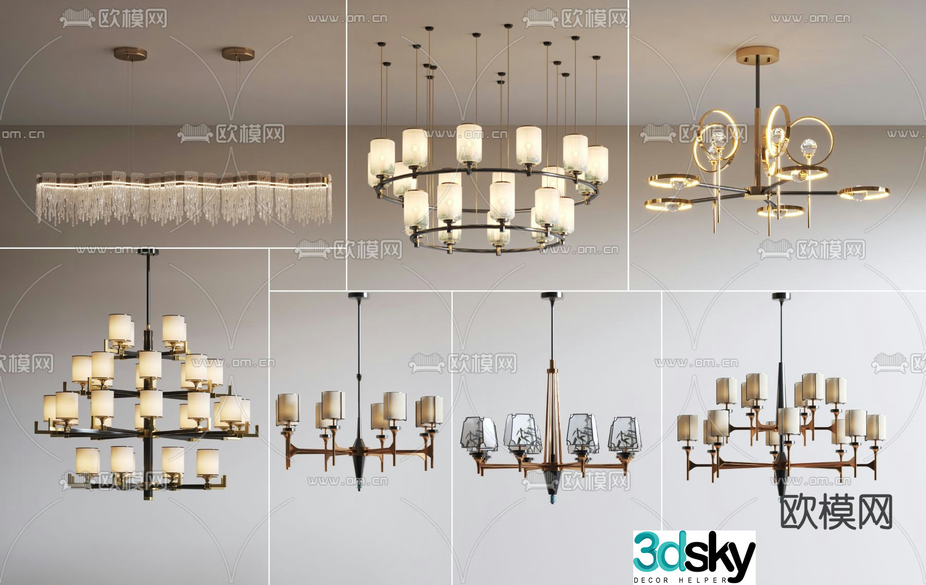 New Chinese style chandelier combination art chandelier 3d model