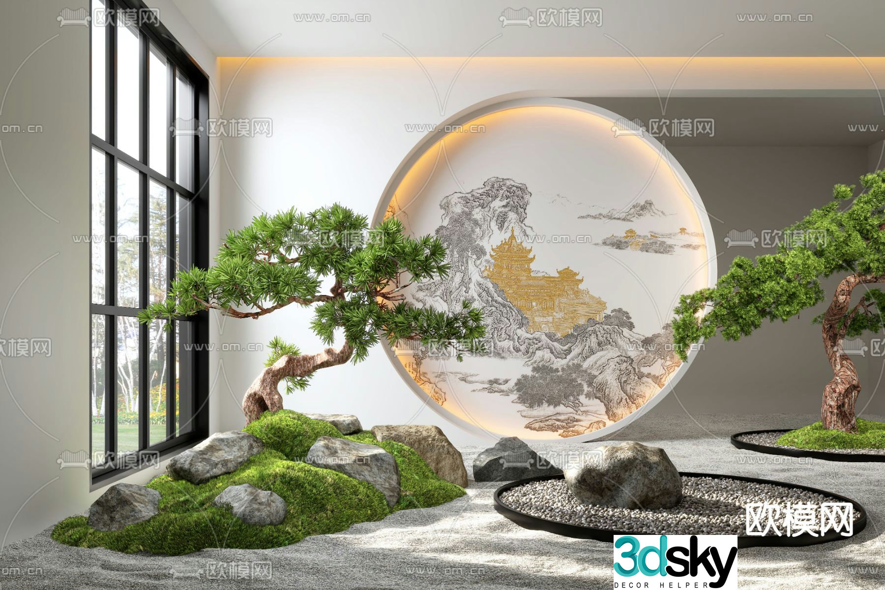 New Chinese style indoor landscape plant landscaping 3D model