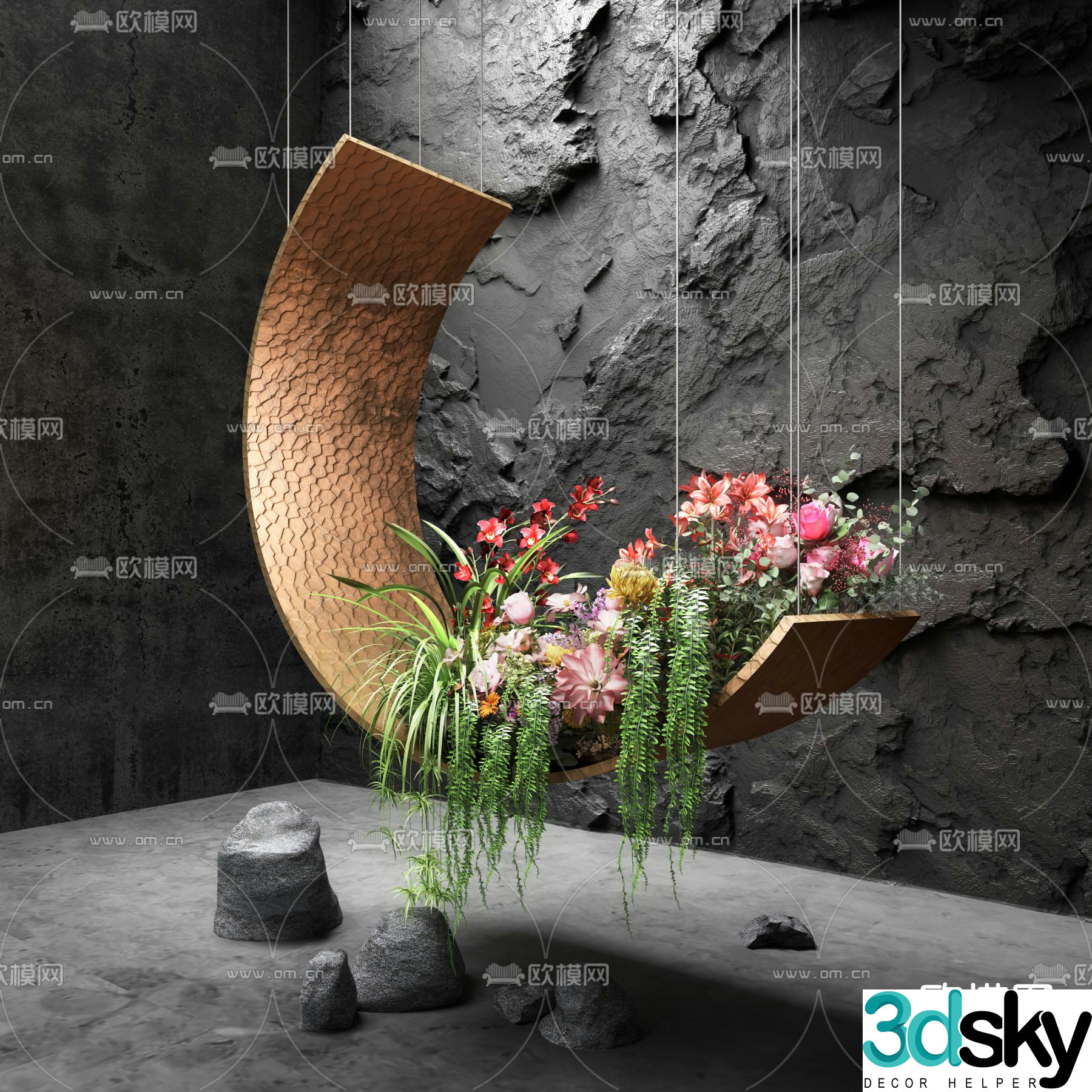 Indoor bryophytes art installation 3d model