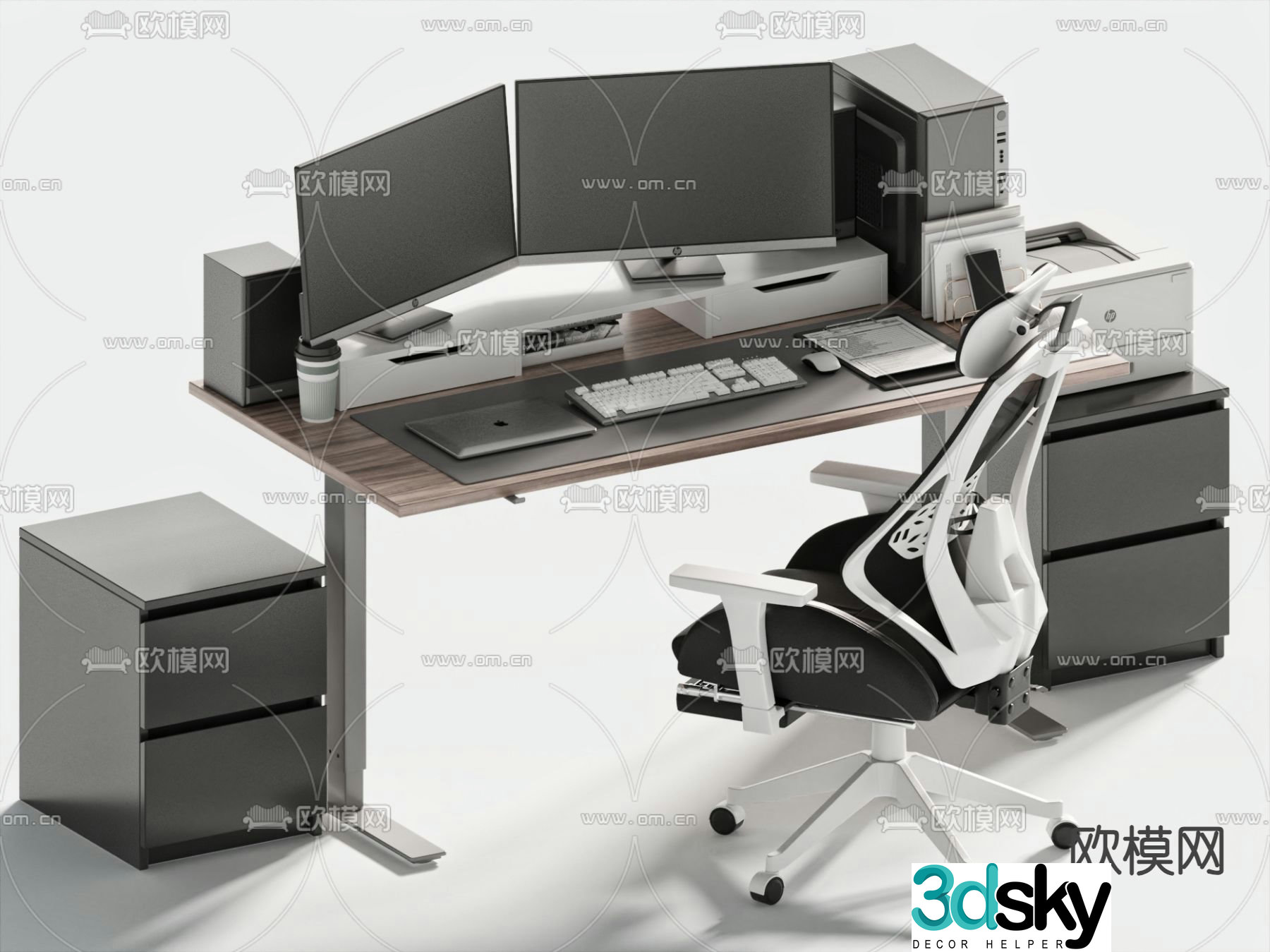 Modern office desk desk 3d model