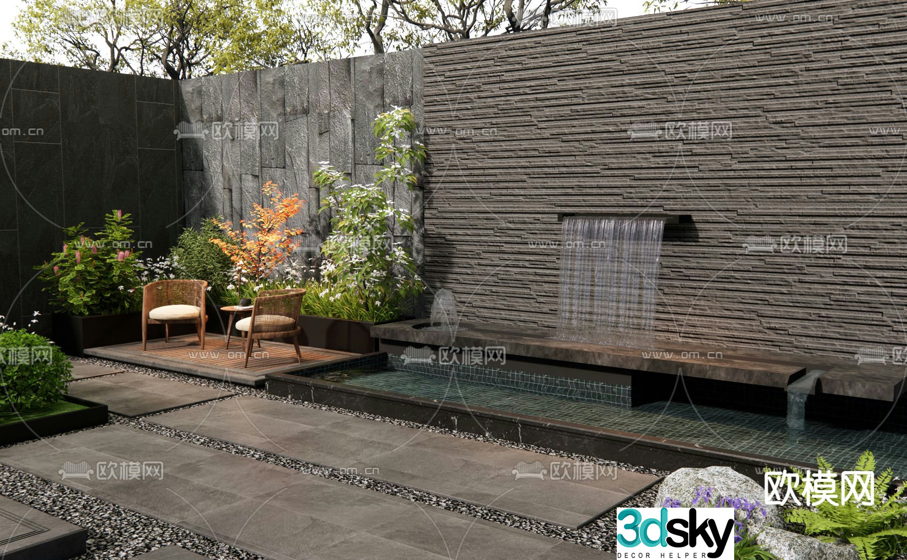 Courtyard landscape rockery waterscape 3D model