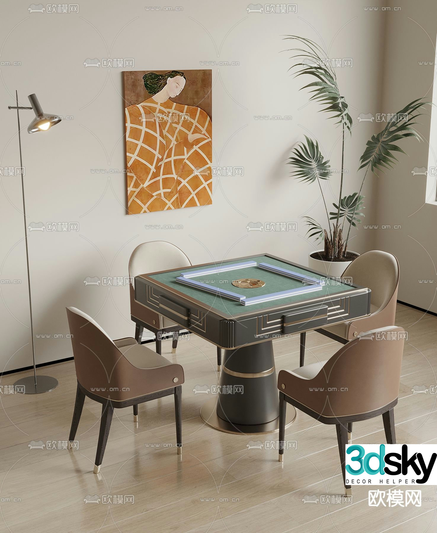 Modern mahjong table and chair 3d model