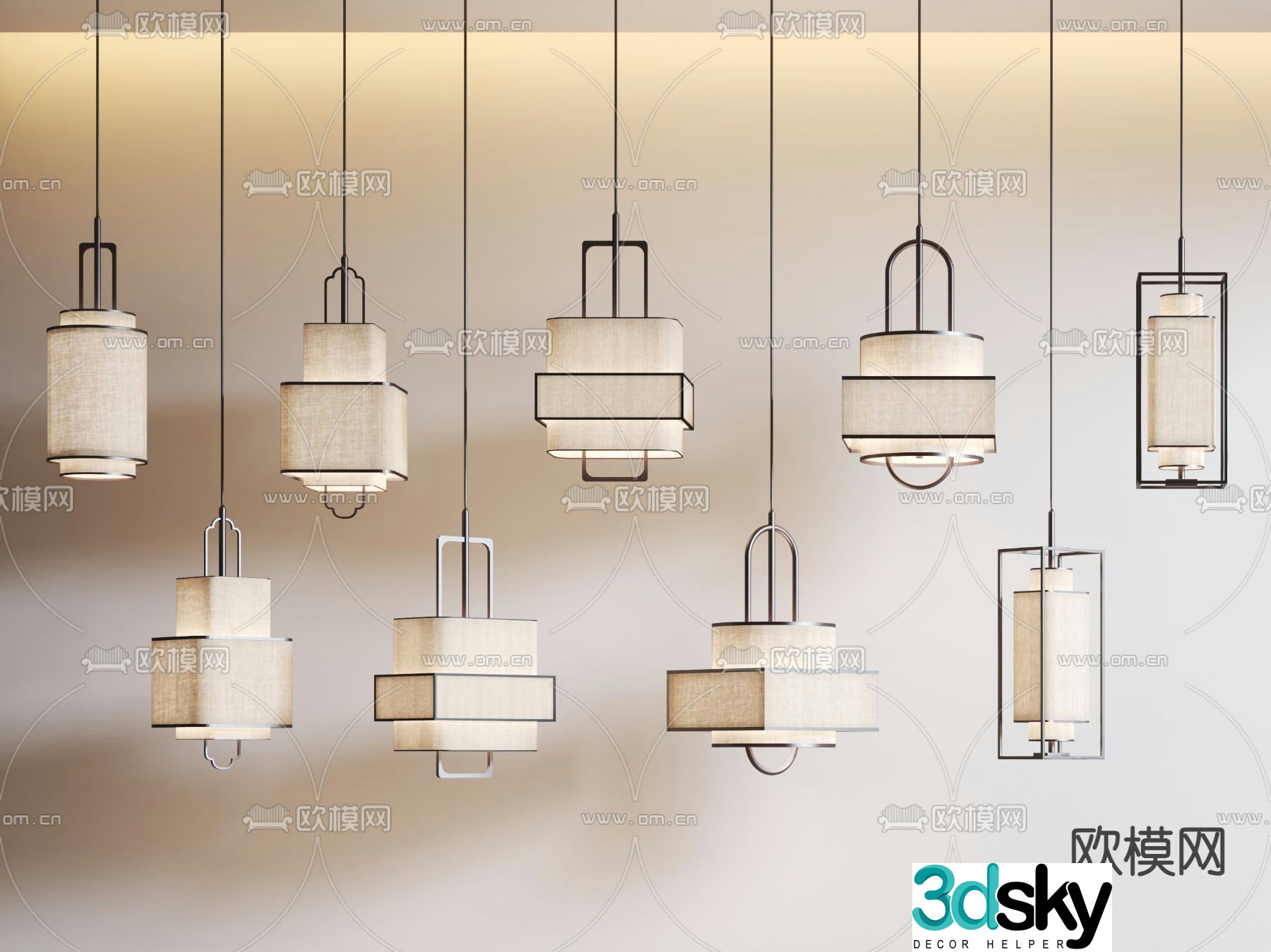 New Chinese style chandelier combination 3d model