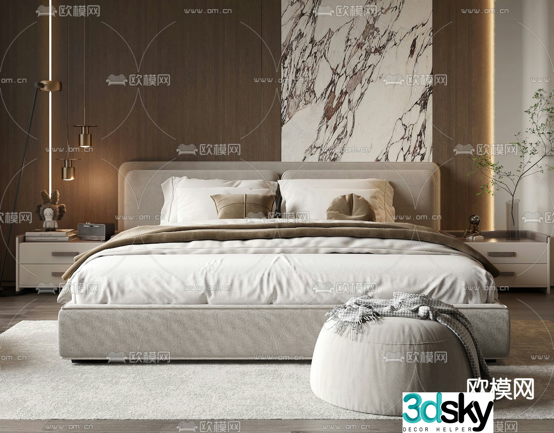 Modern double bed 3d model