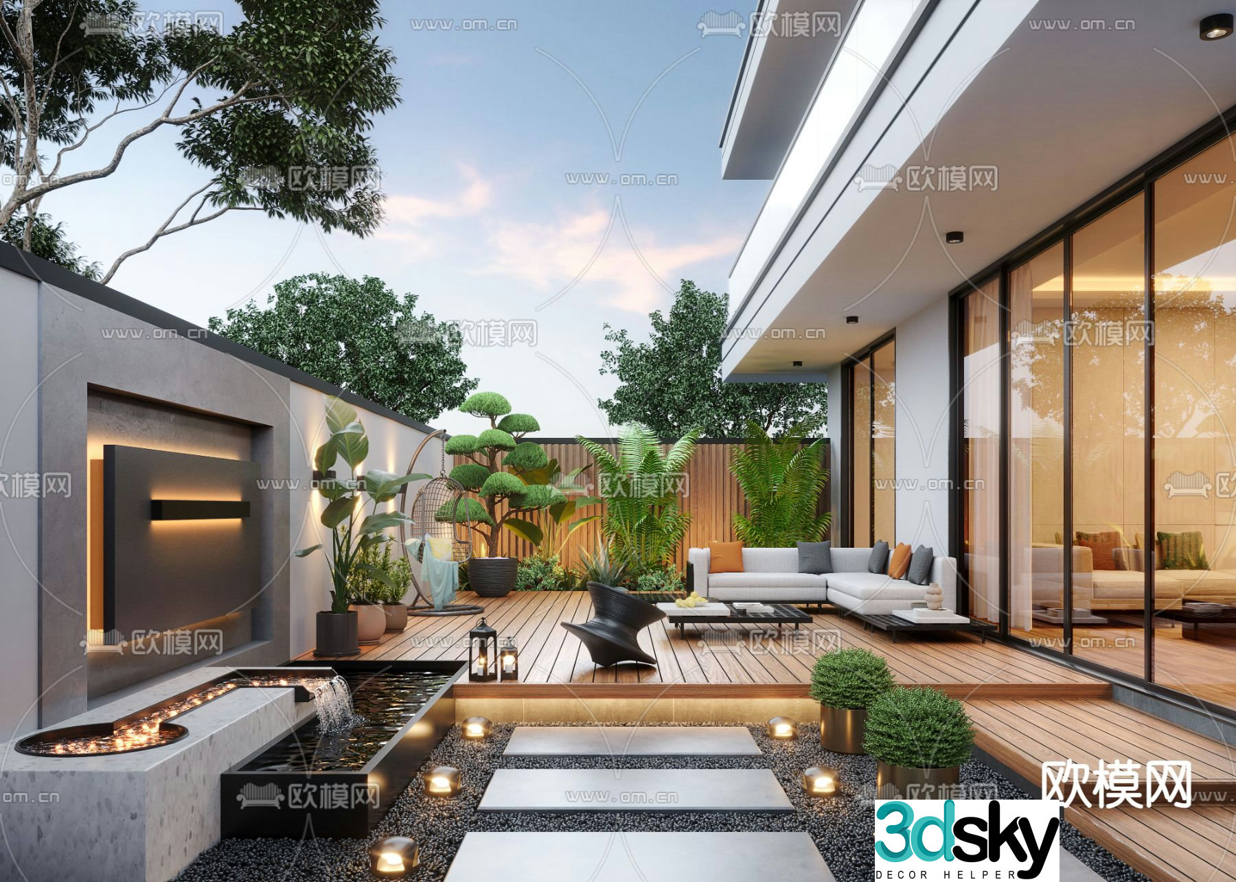 Modern courtyard landscape 3d model