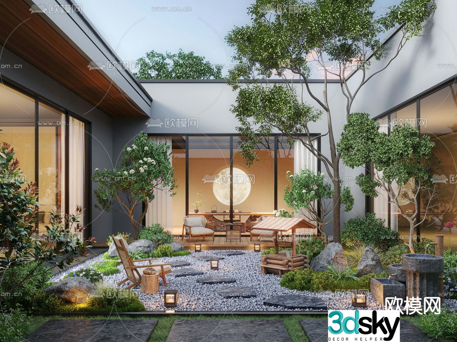 New Chinese style courtyard landscape 3D model