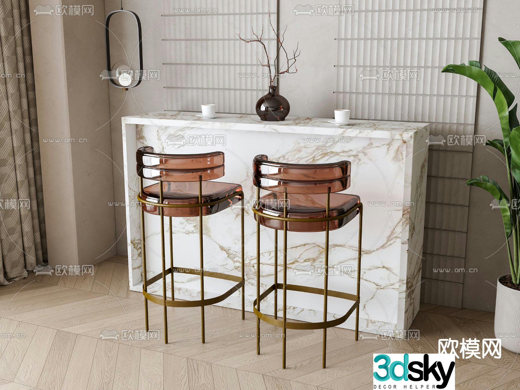 Marble bar bar chair 3d model