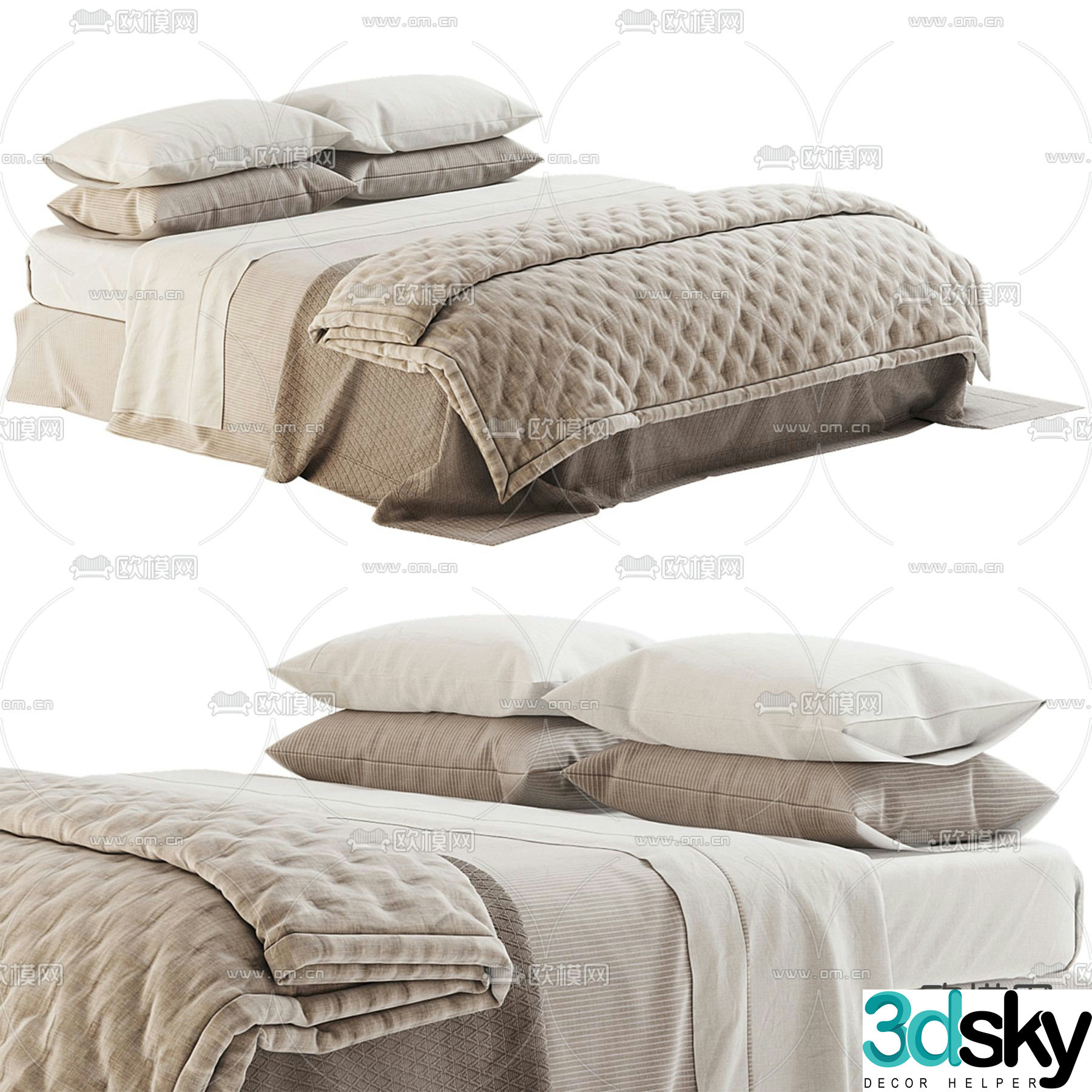 Modern linen double bed 3d model