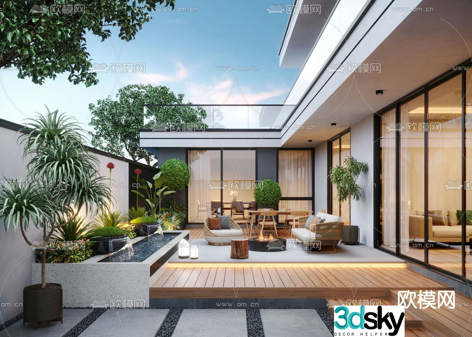 Modern courtyard landscape 3d model