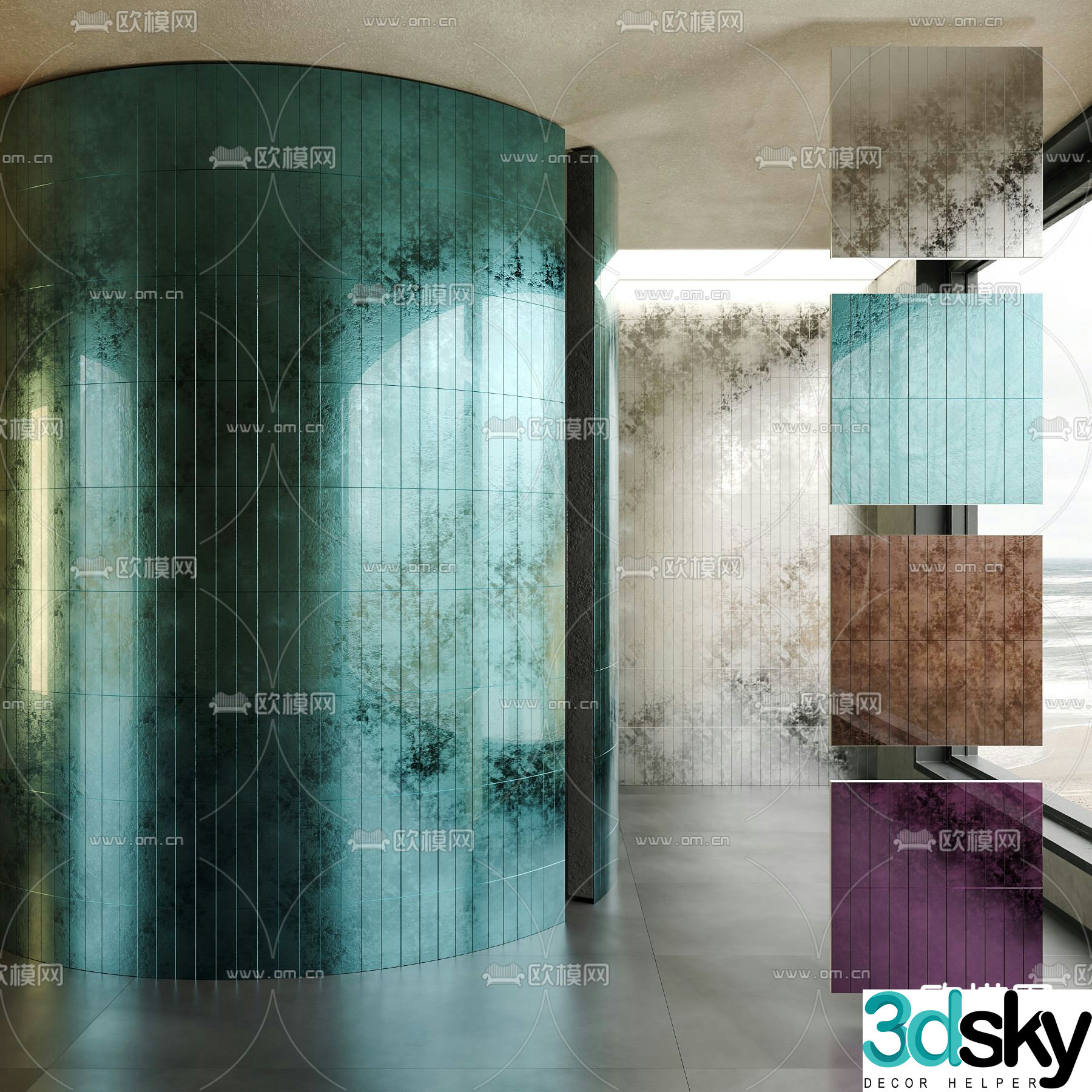 Metal electroplating handmade brick wall brushed stainless steel ceramic tile 3d model