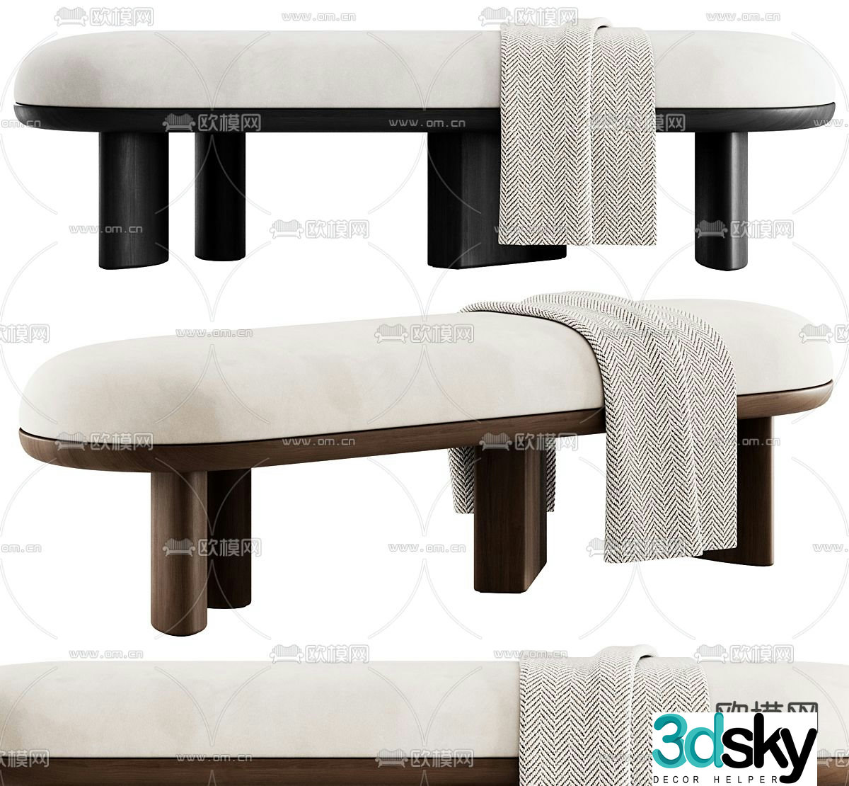 bed end stool footrest 3d model
