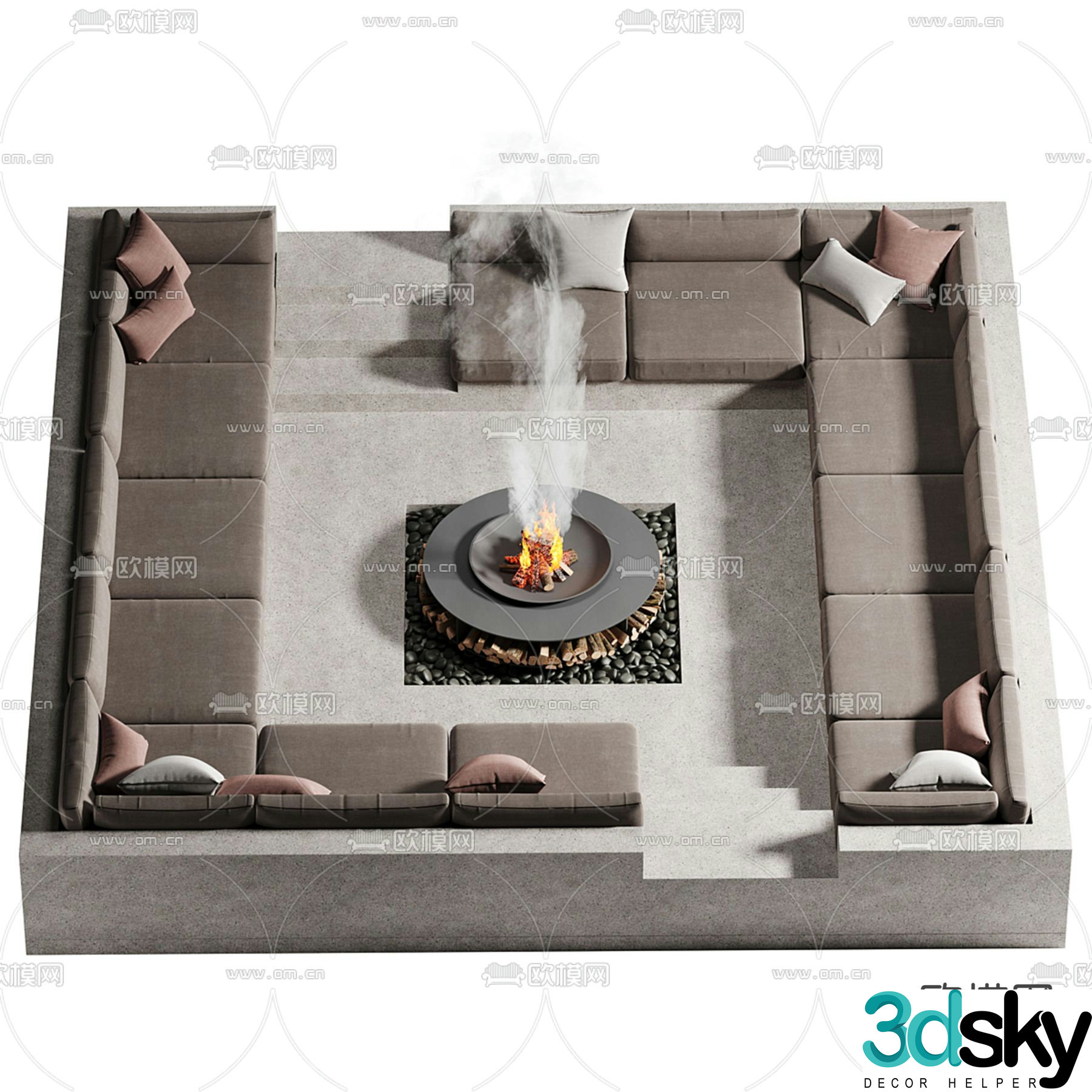 Modern outdoor sofa sunken sofa 3d model