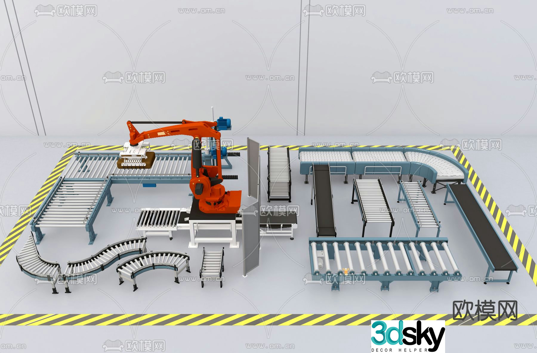 Conveyor belt production line logistics robot 3d model