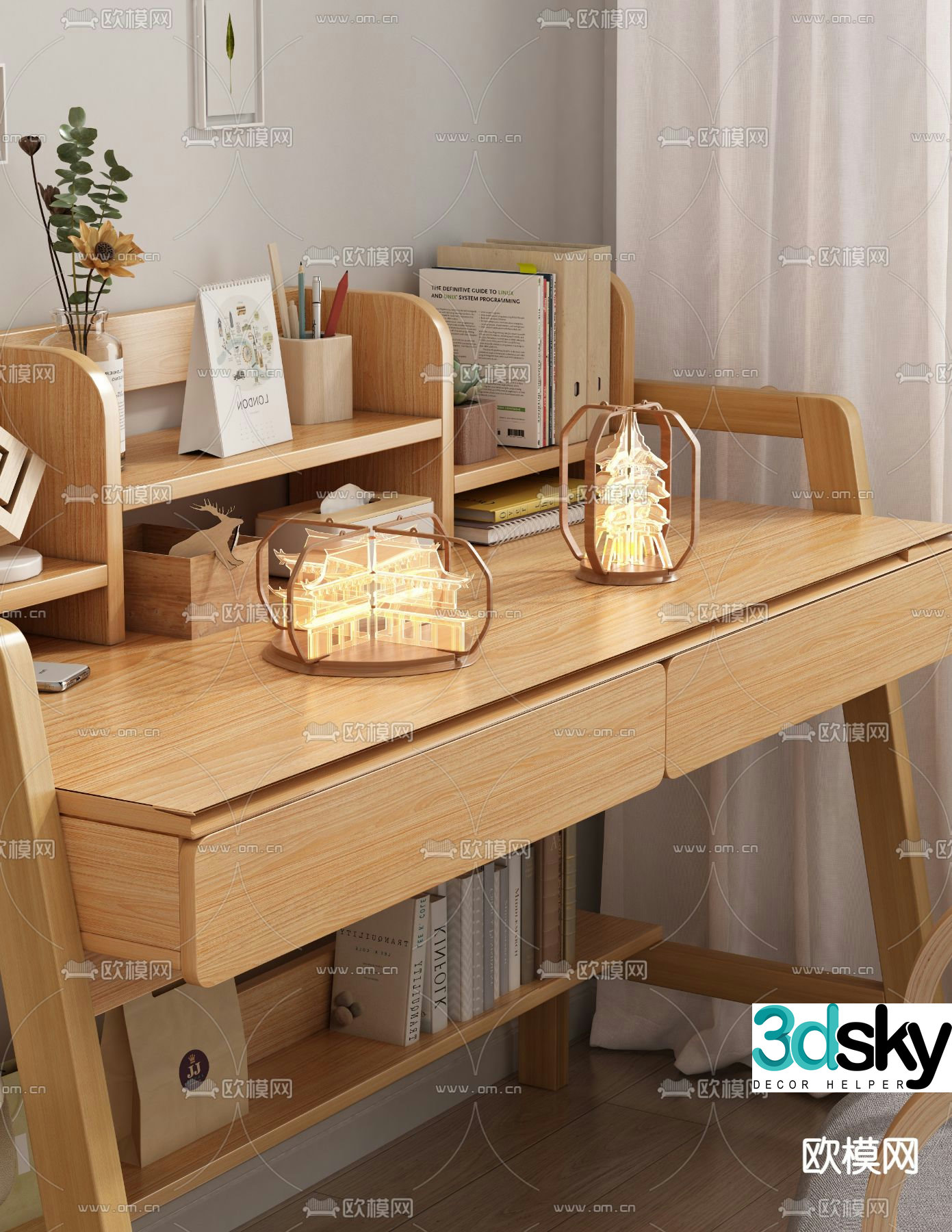 Nordic desk study table writing desk 3d model