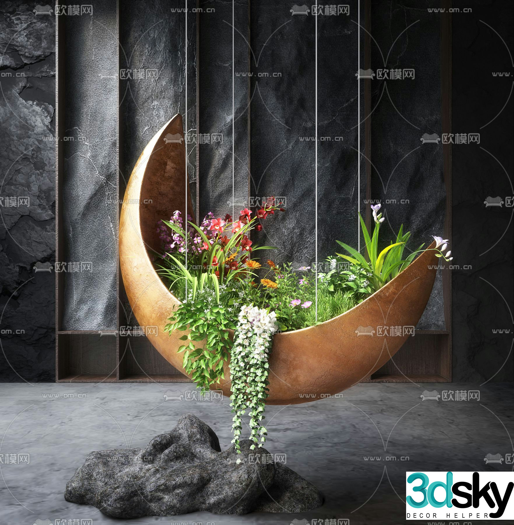 Indoor bryophytes art installation 3d model