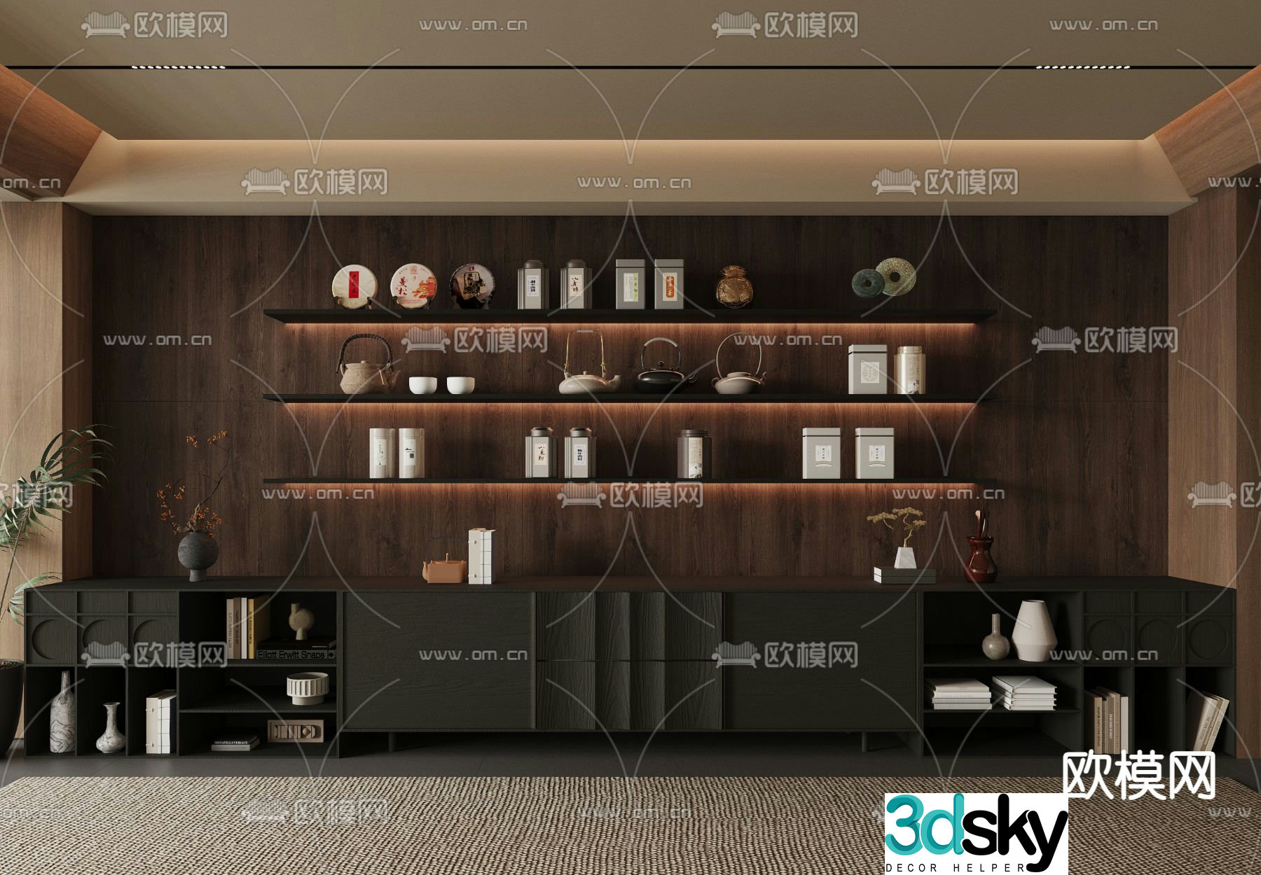 New Chinese tea cabinet tea set 3D model