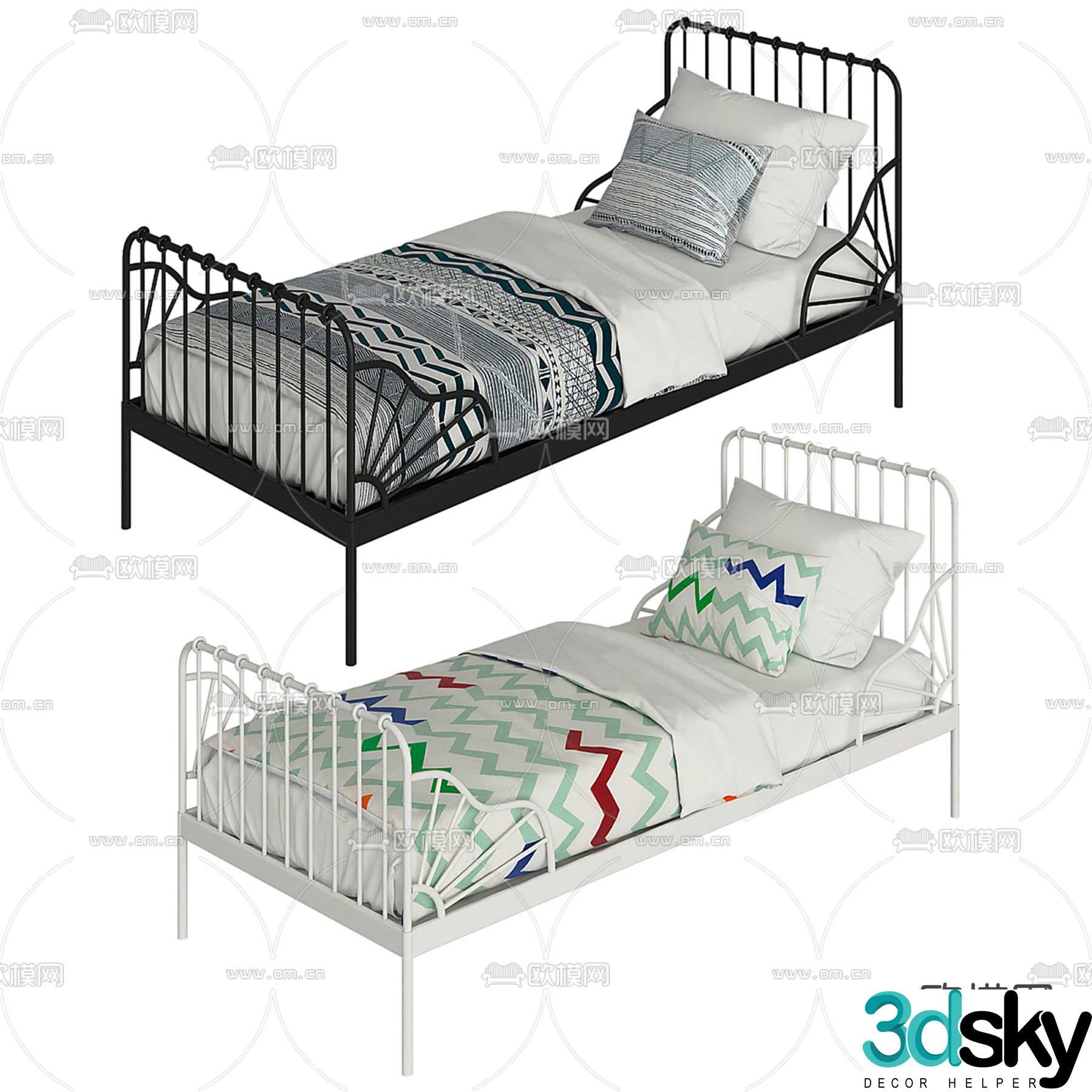Single bed iron frame bed 3d model