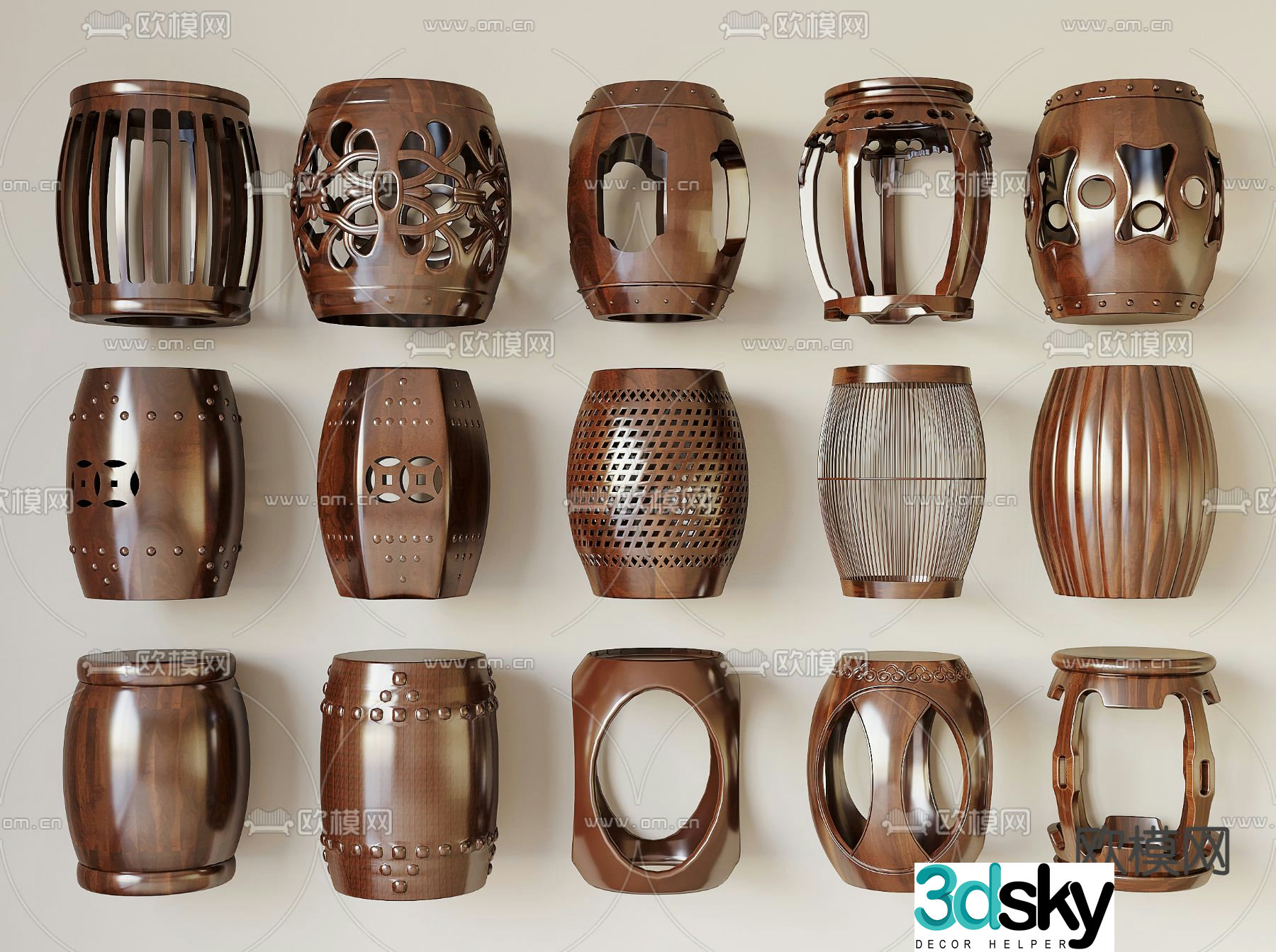 New Chinese style stool round stool drum stool 3d model