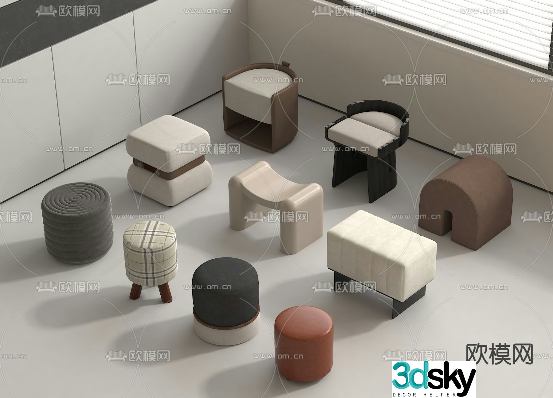 Sofa stool low stool shoe changing stool 3D model