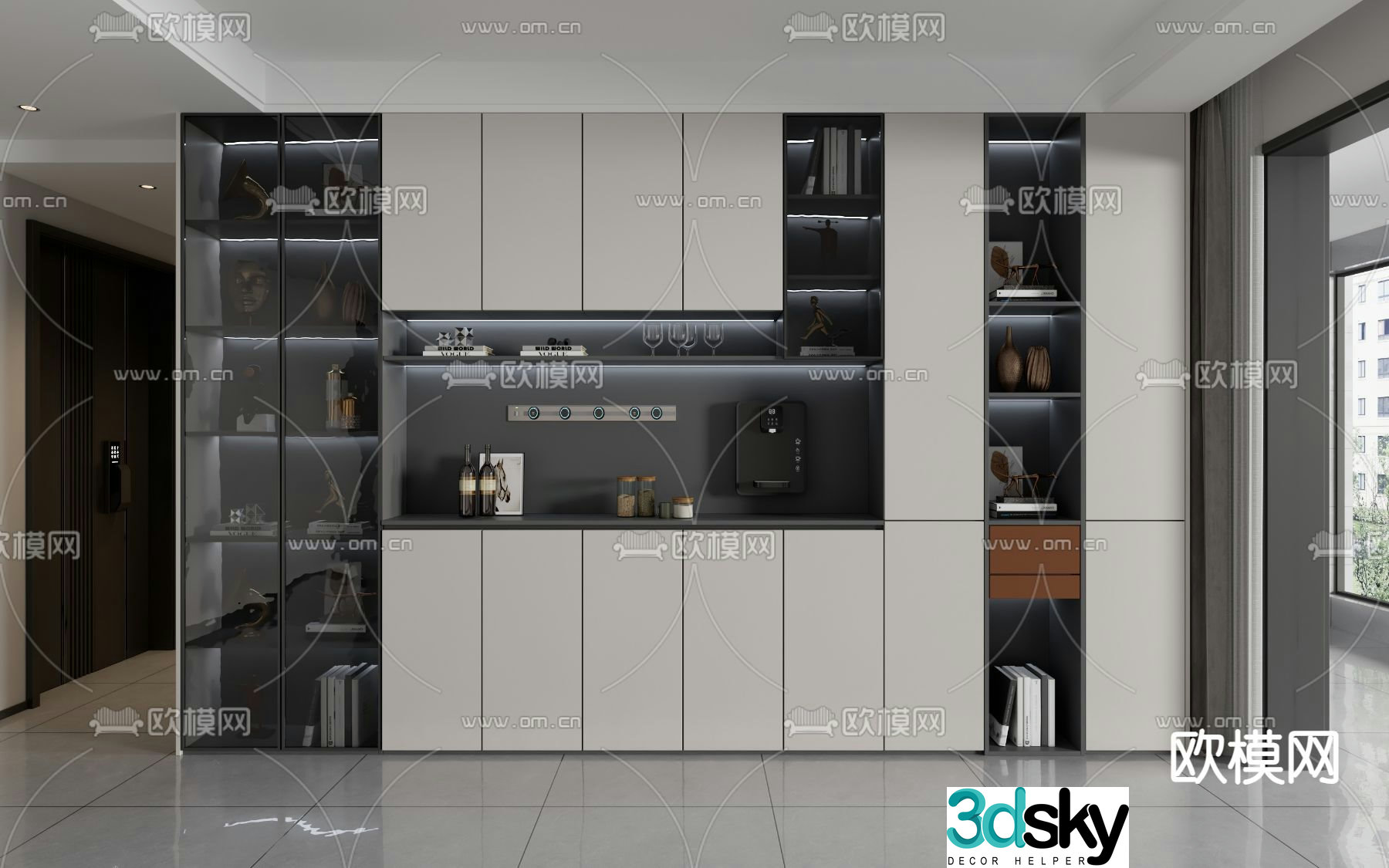 Modern sideboard integrated cabinet 3d model
