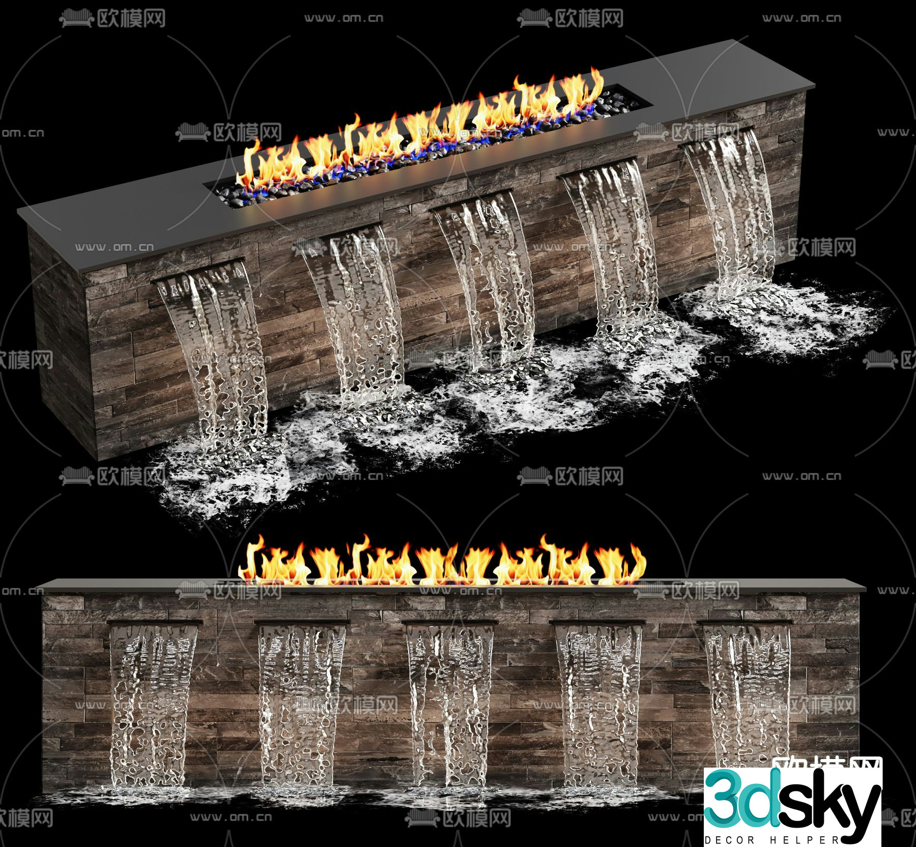 Waterfall fountain flowing water landscape 3d model