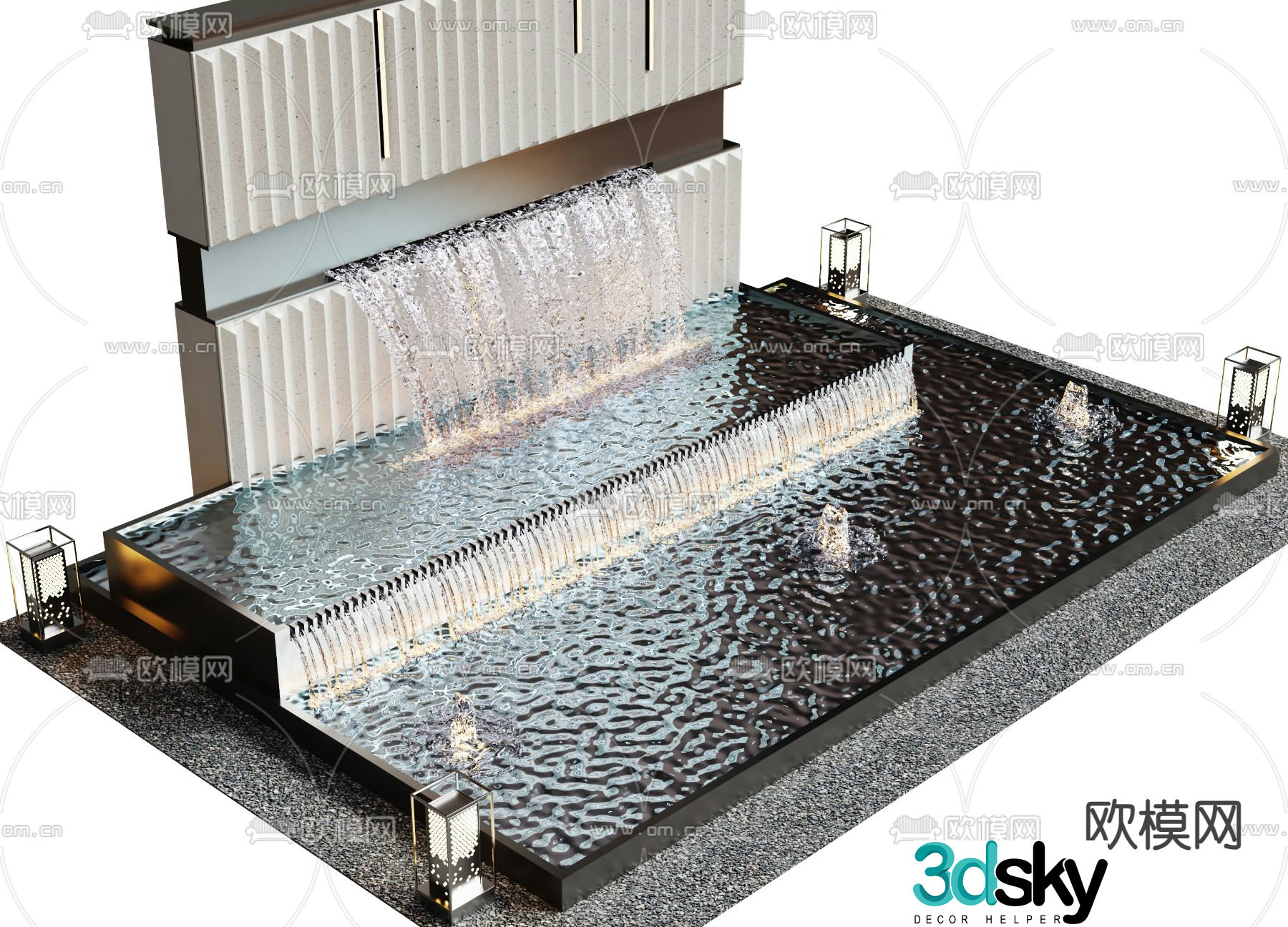 Water curtain flowing water wall waterfall sketch 3D model