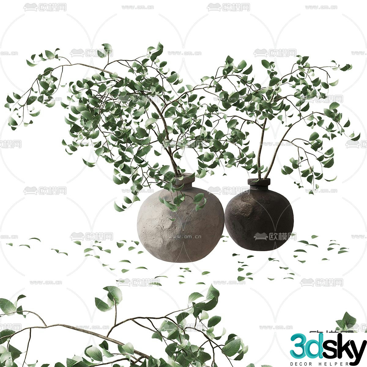 Modern green plant potted 3D model