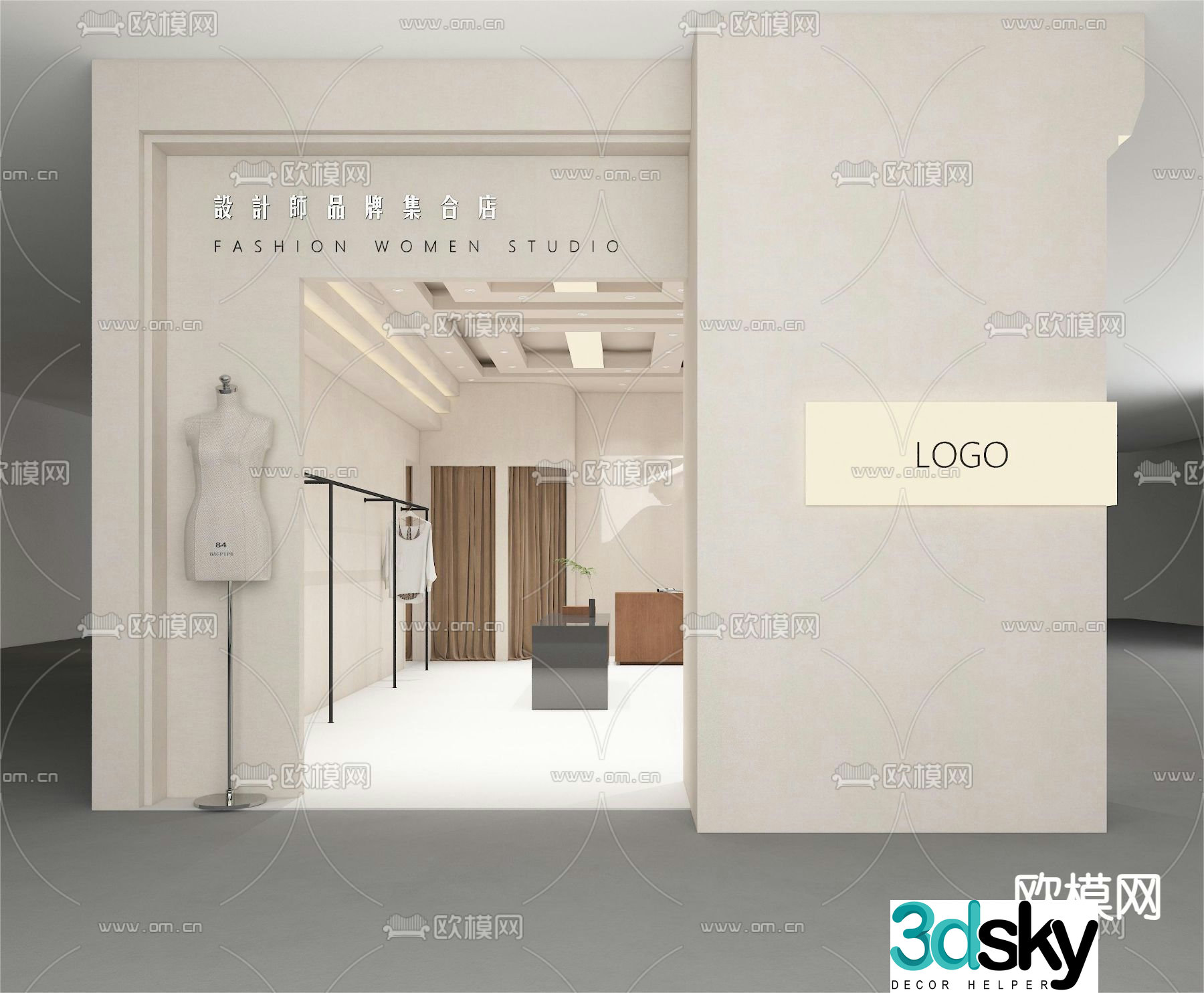 Modern clothing store door front facade 3D model