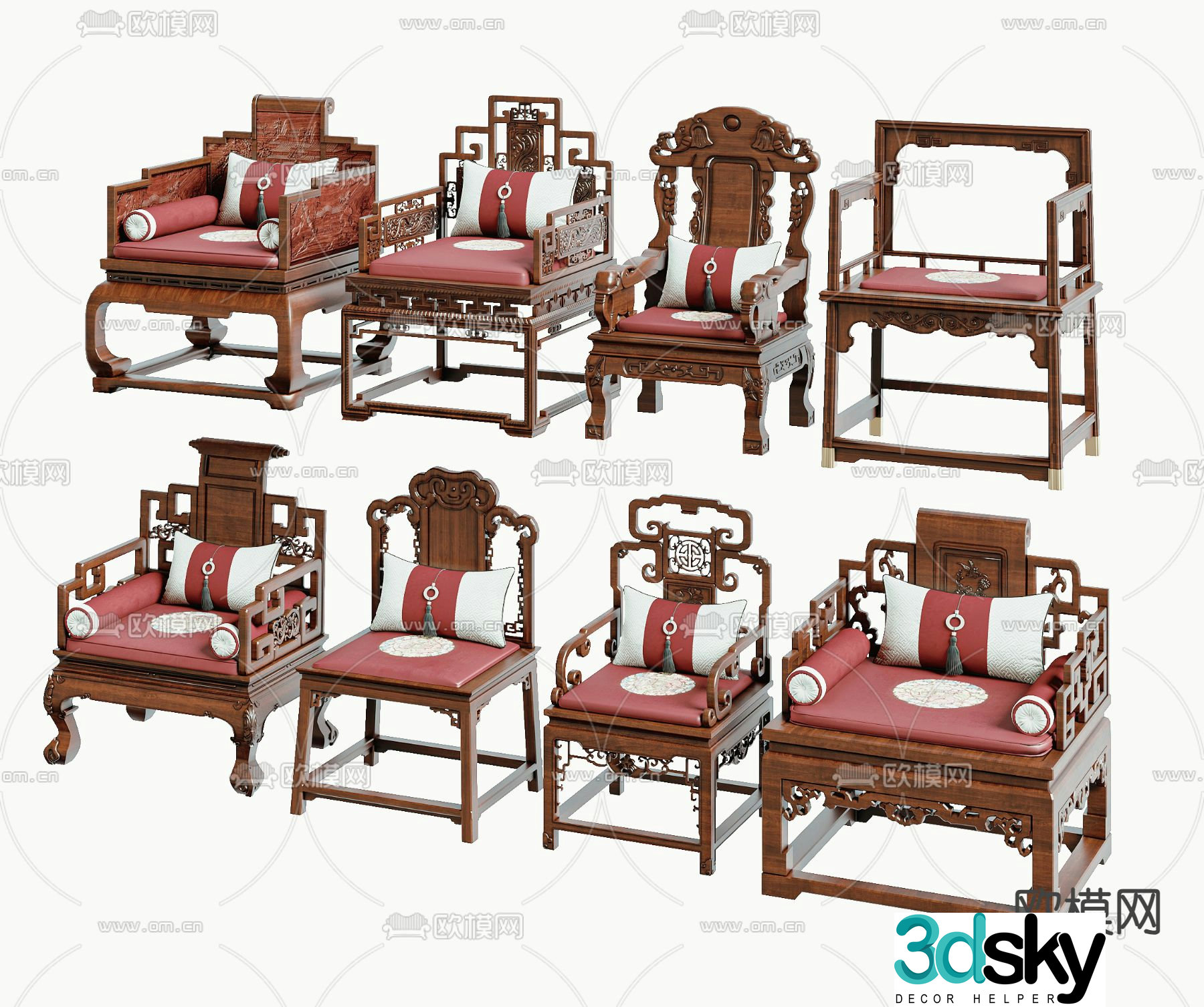 New Chinese style chair Taishi chair 3d model