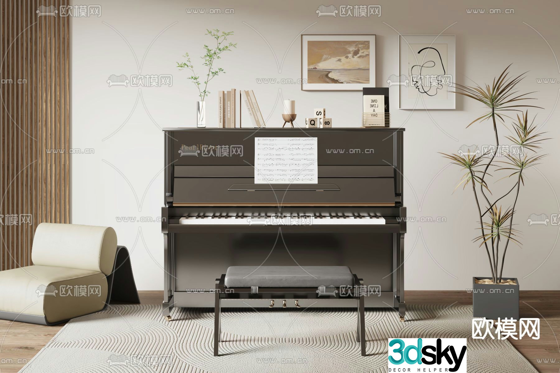Modern musical instrument lacquered piano 3d model