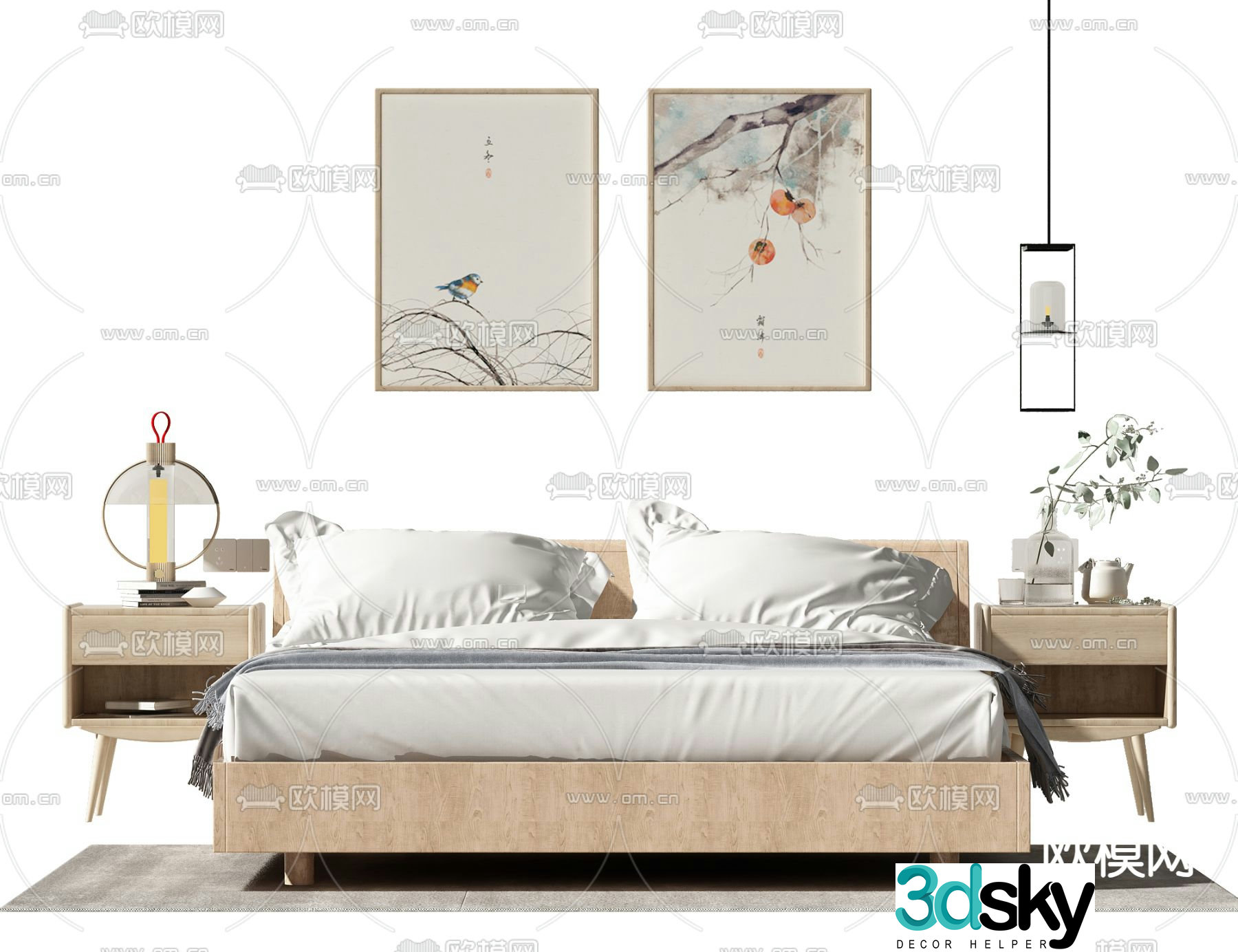 Modern double bed 3d model