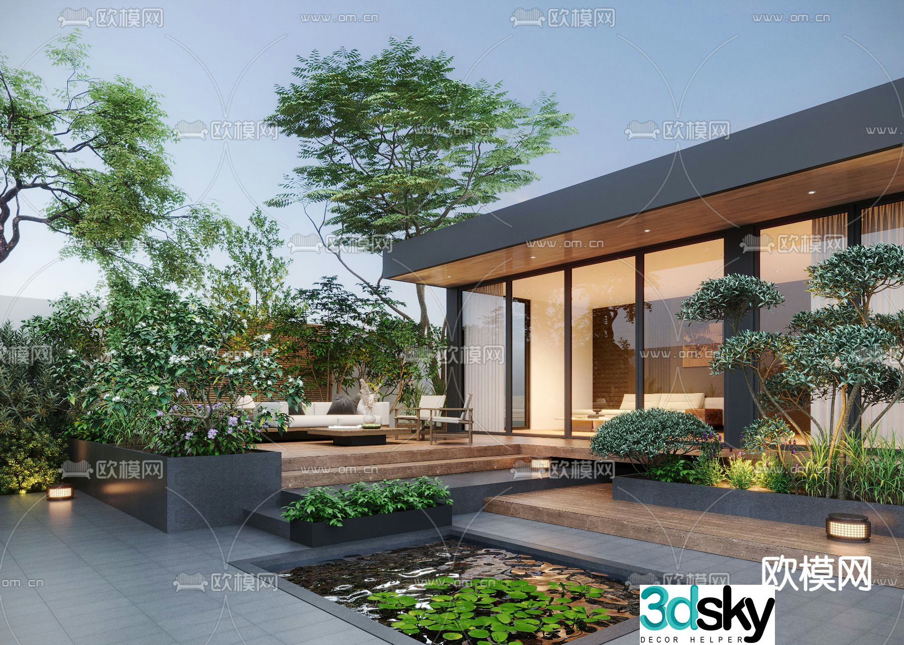 Courtyard landscape leisure courtyard 3d model