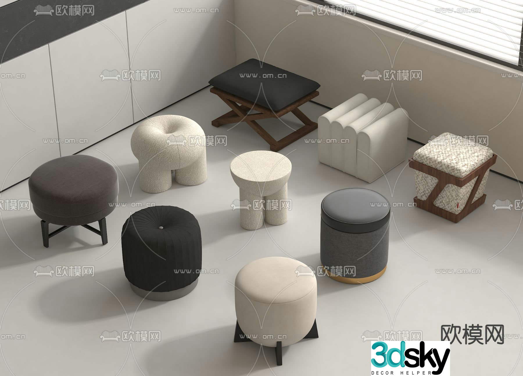 Sofa stool low stool shoe changing stool 3D model
