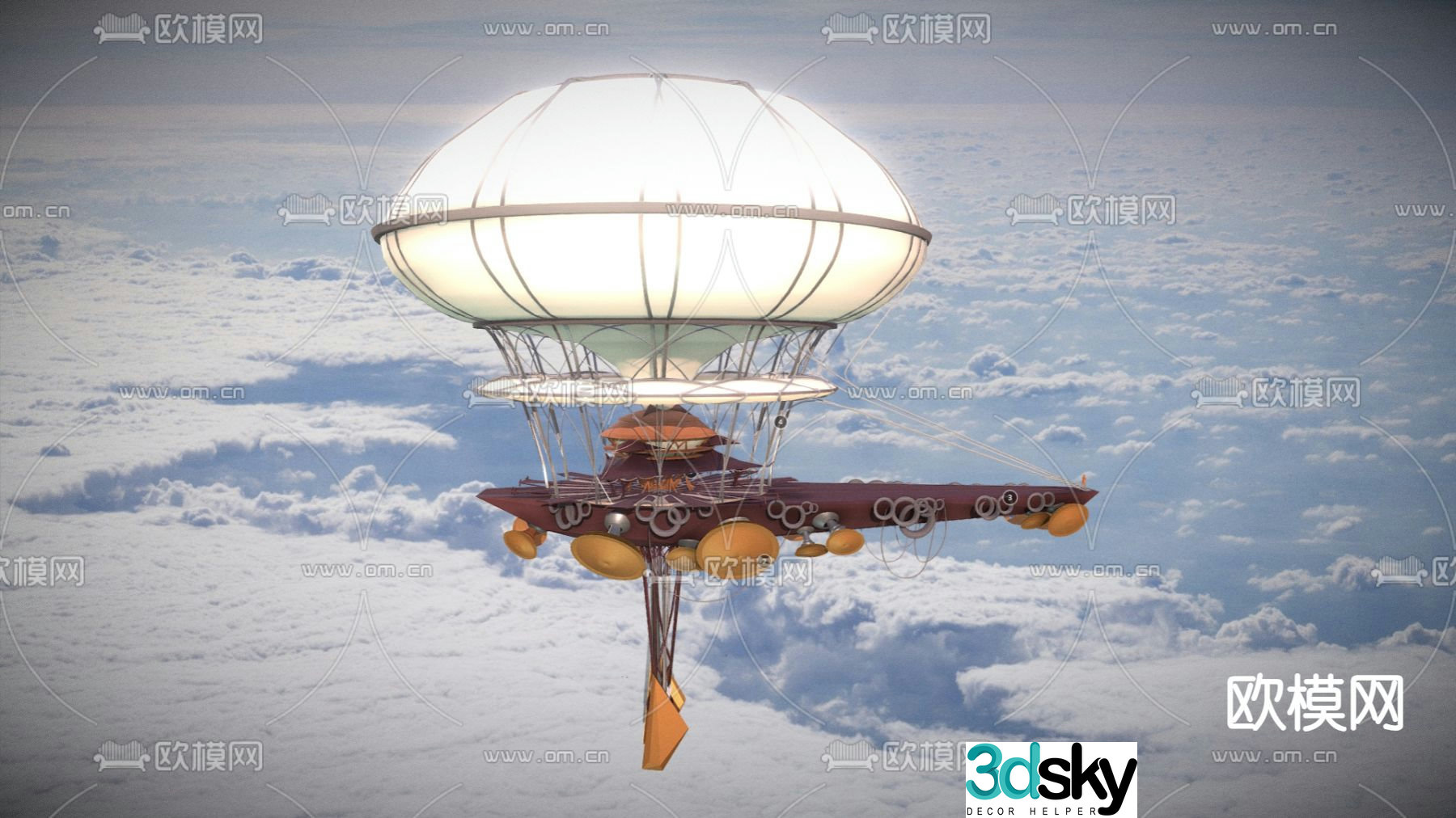 Hot air balloon airship air balloon boat 3d model