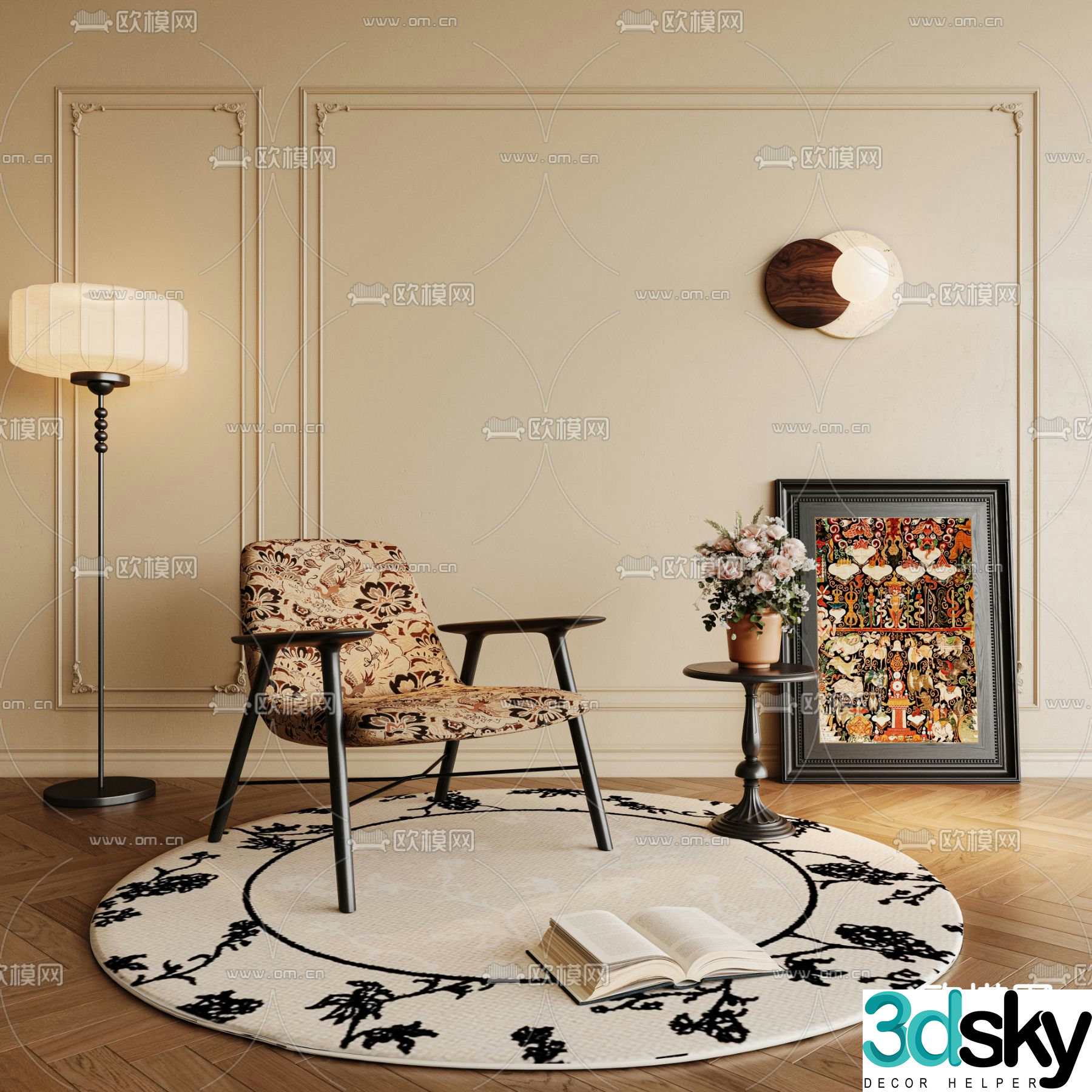 Medieval style leisure chair armchair table 3d model