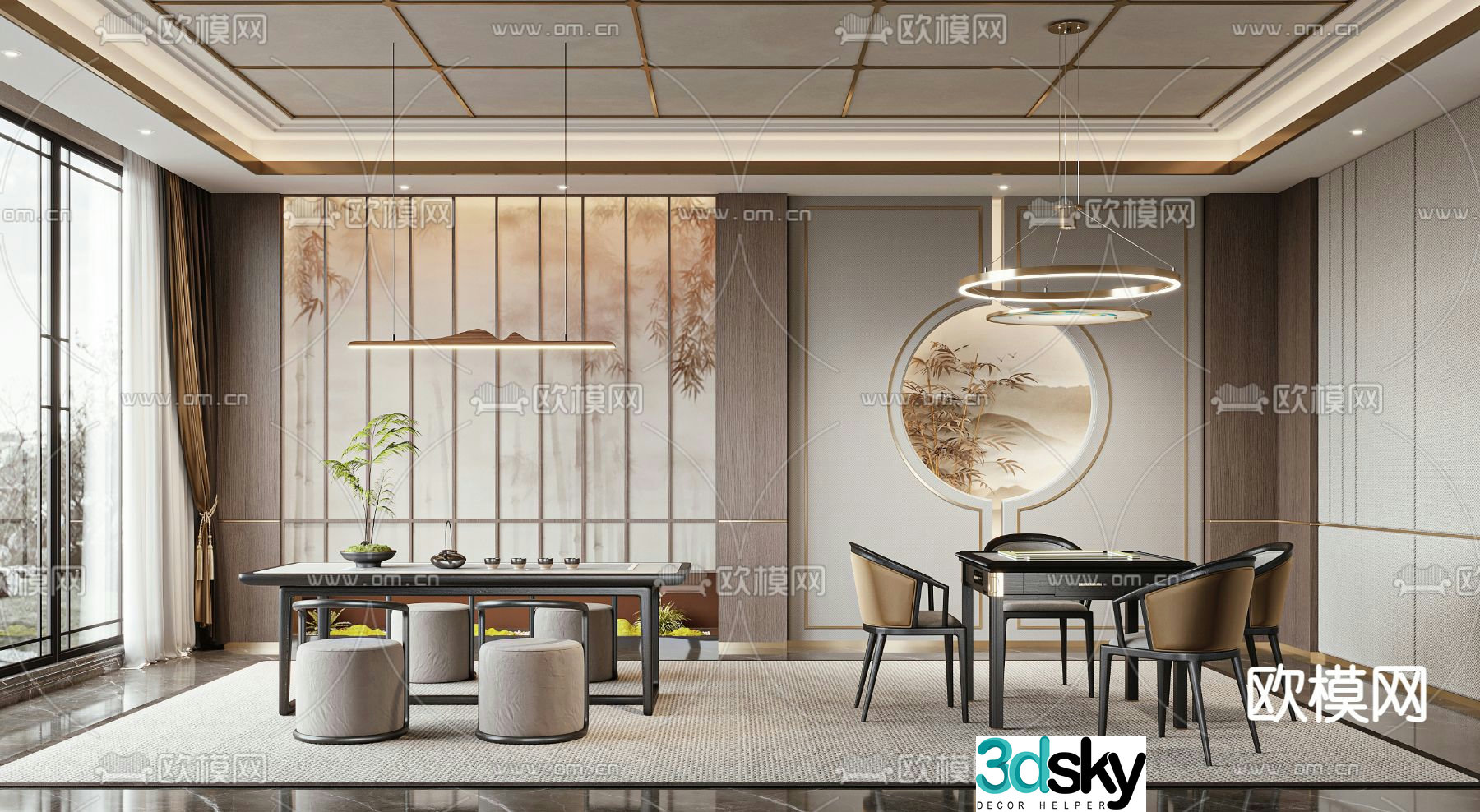 New Chinese style chess and card room tea room 3D model