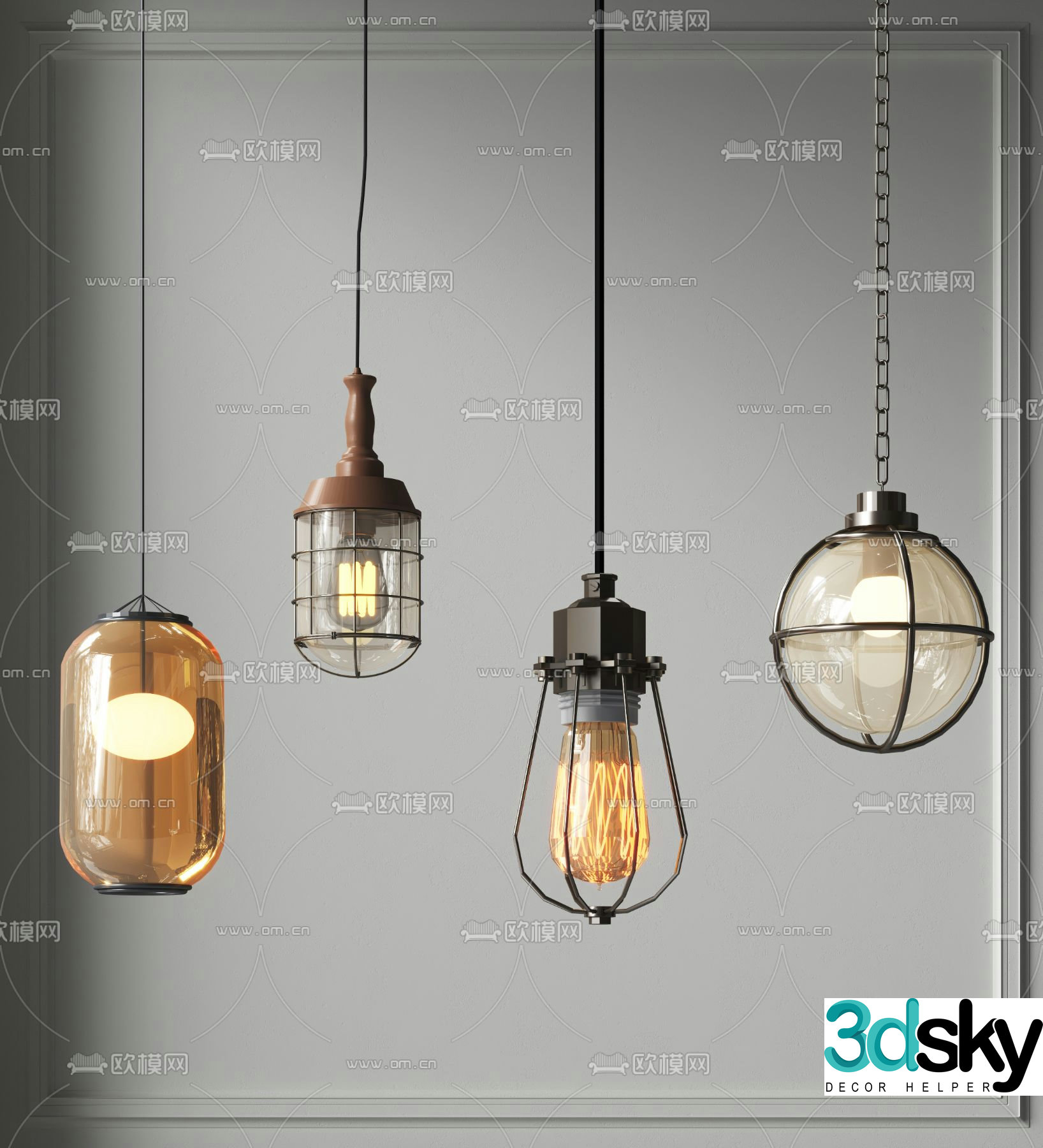 Industrial style chandelier Restaurant chandelier 3d model