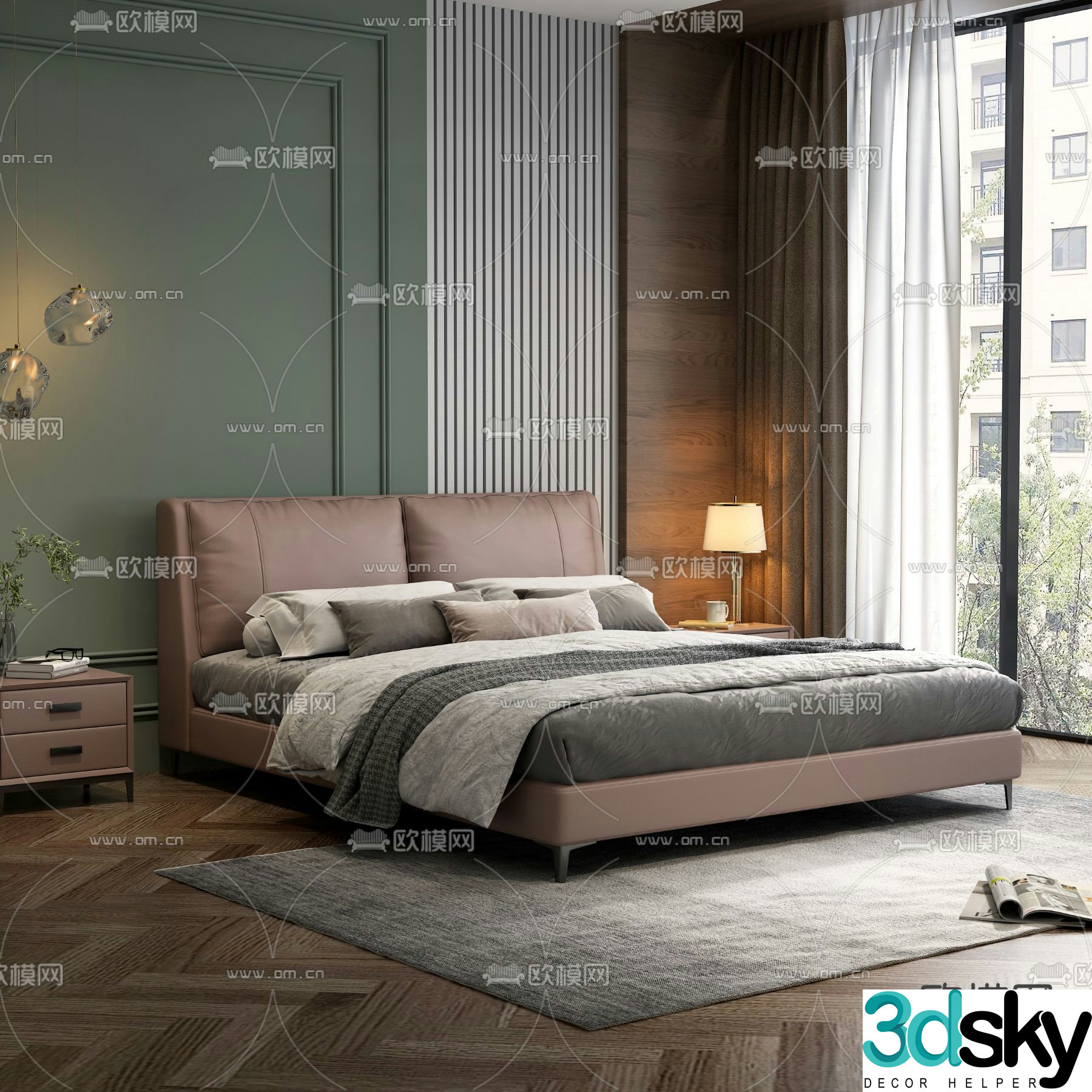 Modern double bed 3d model