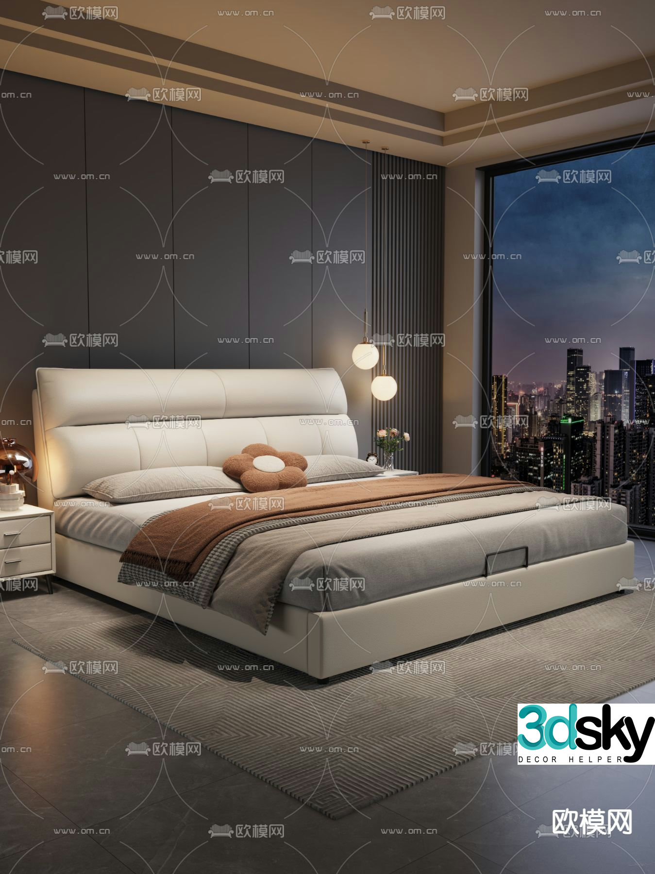 Modern fabric double bed 3d model