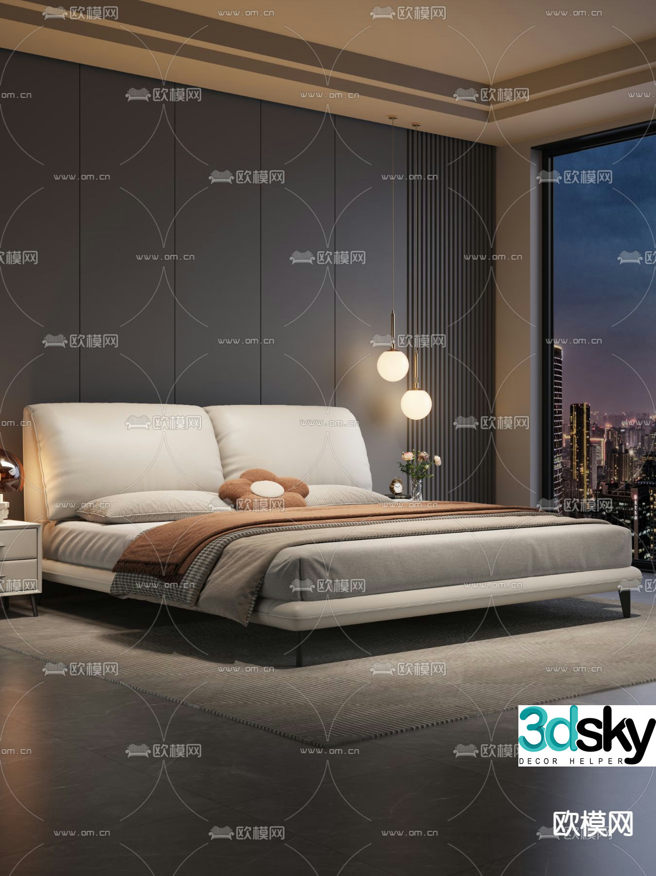 Modern double bed 3d model